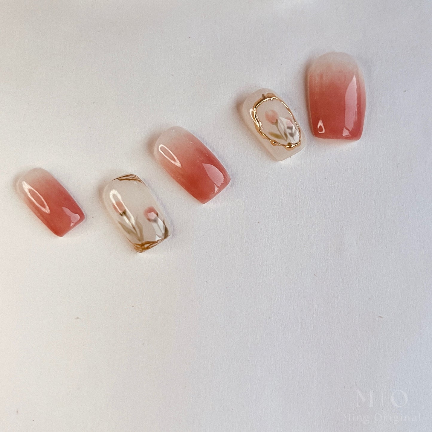 Reusable Pink Gradient Tulip Press on Nails, French tip nail, Fake nails, Nail Artist Faux Nails, Handmade Gel Nails, Jelly Nails