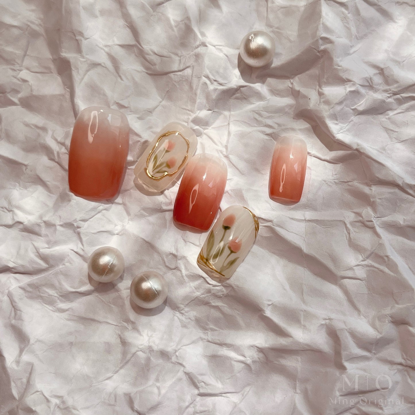 Reusable Pink Gradient Tulip Press on Nails, French tip nail, Fake nails, Nail Artist Faux Nails, Handmade Gel Nails, Jelly Nails