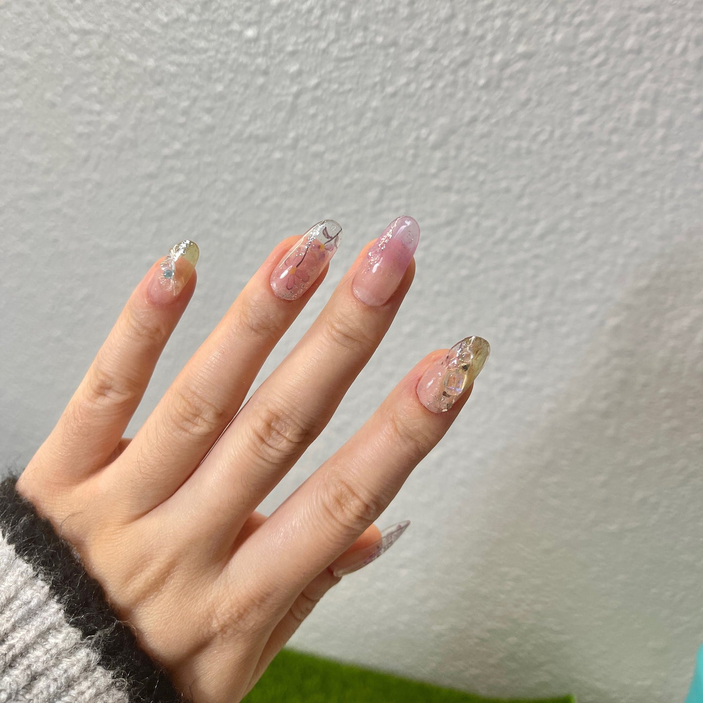 Reusable Purple Flower Acrylic & Press on Nails, Fake nails, Nail Artist Faux Nails, Handmade gel art Nails, Jelly Nails