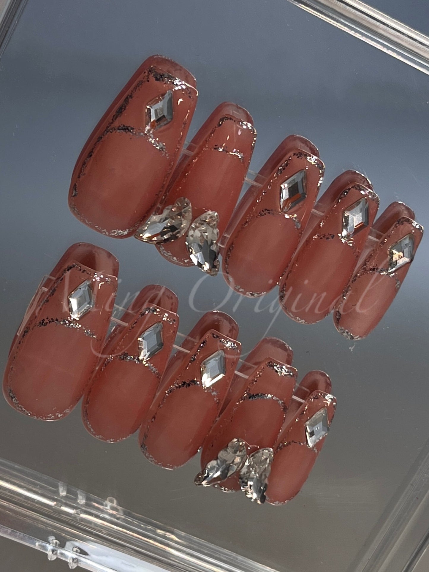 Reusable Pink butterfly rhinestone girly press on nail, Premium Hand paint Nails, Fake nails, Nail Artist Fraux Nails, Handmade jelly nail