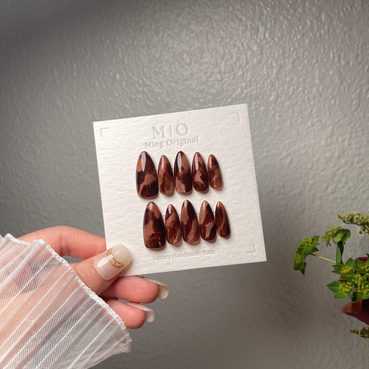 Reusable Brown Water Bloom Animal Print Nail, Acrylic & press on nail, Fake nails, Nail Artist Faux Nails, Handmade Gel Nails, Jelly Nails