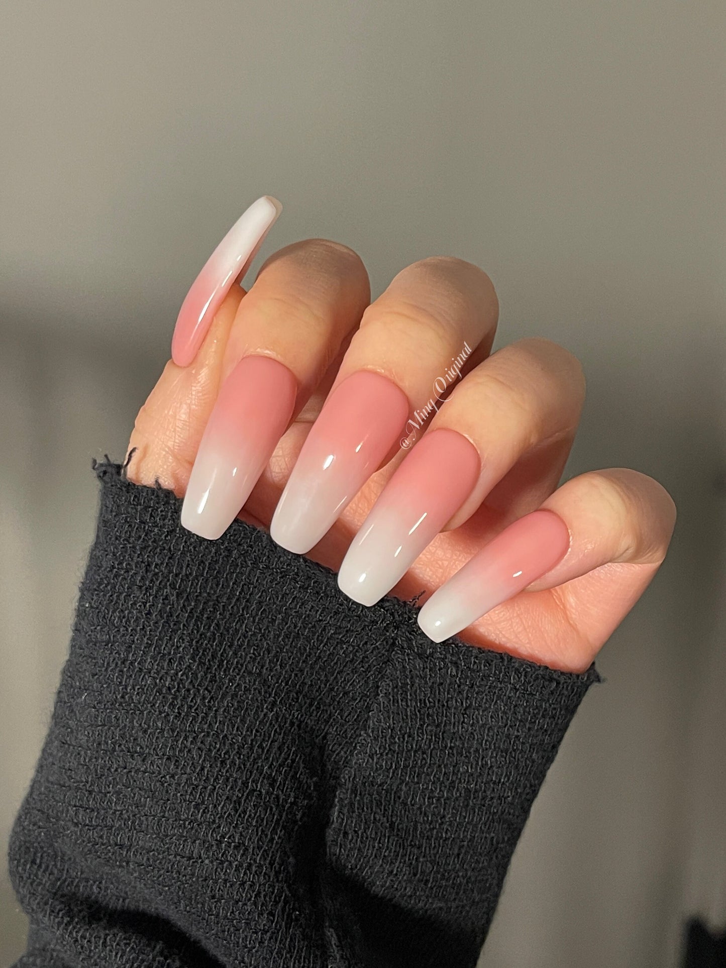 Reusable Pink Ombre Gradient Fade White Press on Nails, French tip nail, Soft Pink Baby Boomer Fake nails, Jelly Nails, Matte or Glossy