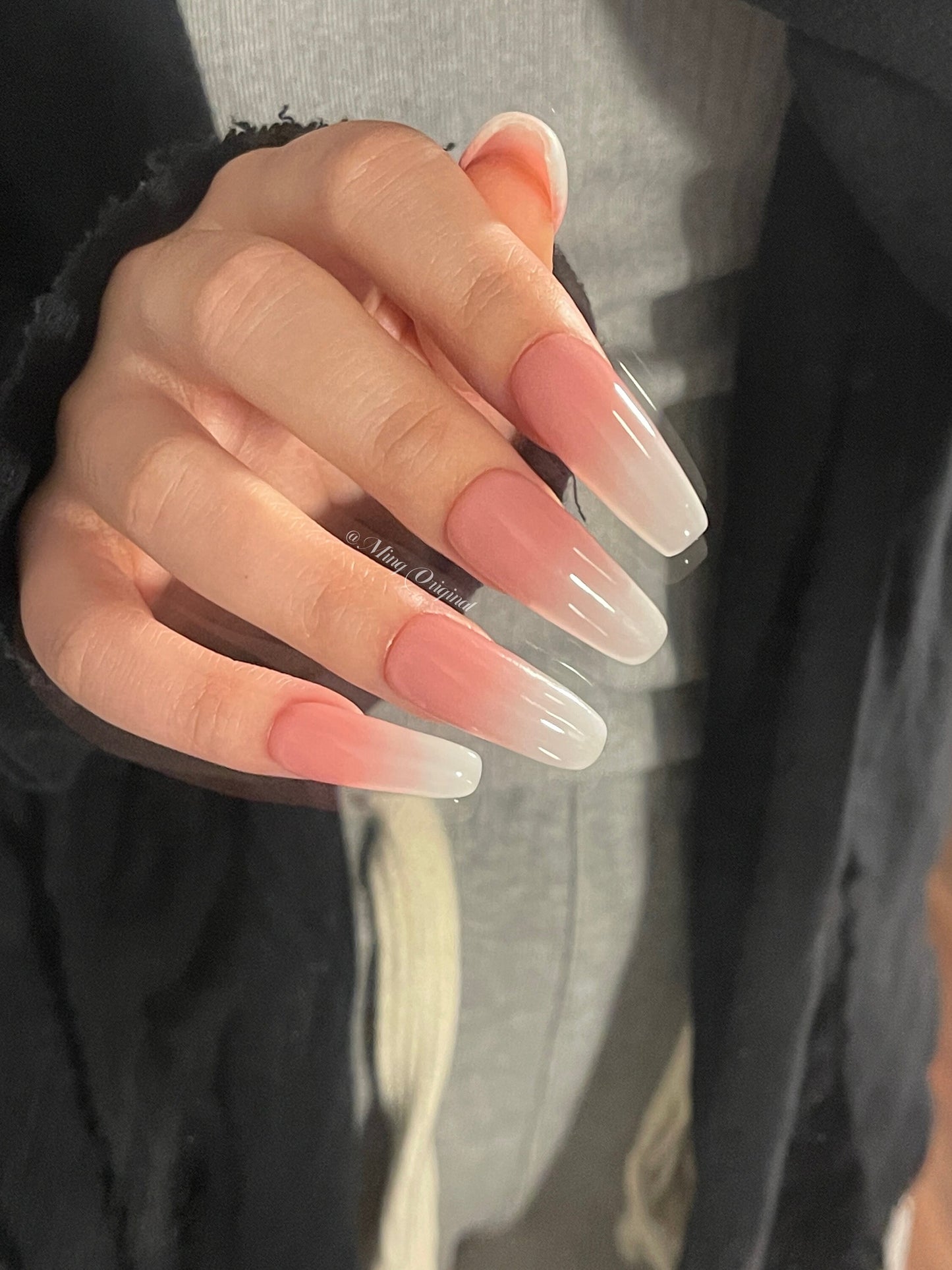 Reusable Pink Ombre Gradient Fade White Press on Nails, French tip nail, Soft Pink Baby Boomer Fake nails, Jelly Nails, Matte or Glossy