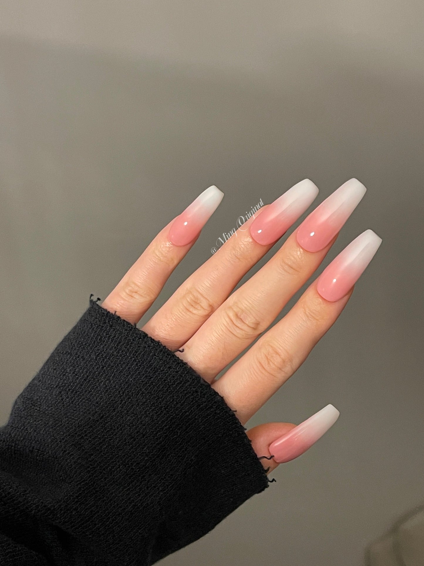 Reusable Pink Ombre Gradient Fade White Press on Nails, French tip nail, Soft Pink Baby Boomer Fake nails, Jelly Nails, Matte or Glossy