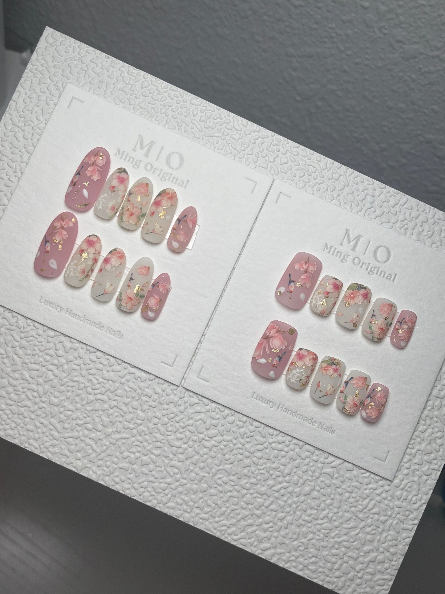 Reusable Pink sakura flower nail, bird nail, Premium Press on Nails, Fake nails, Nail Artist Faux Nails, Handmade gel art Nails, Matte Nails