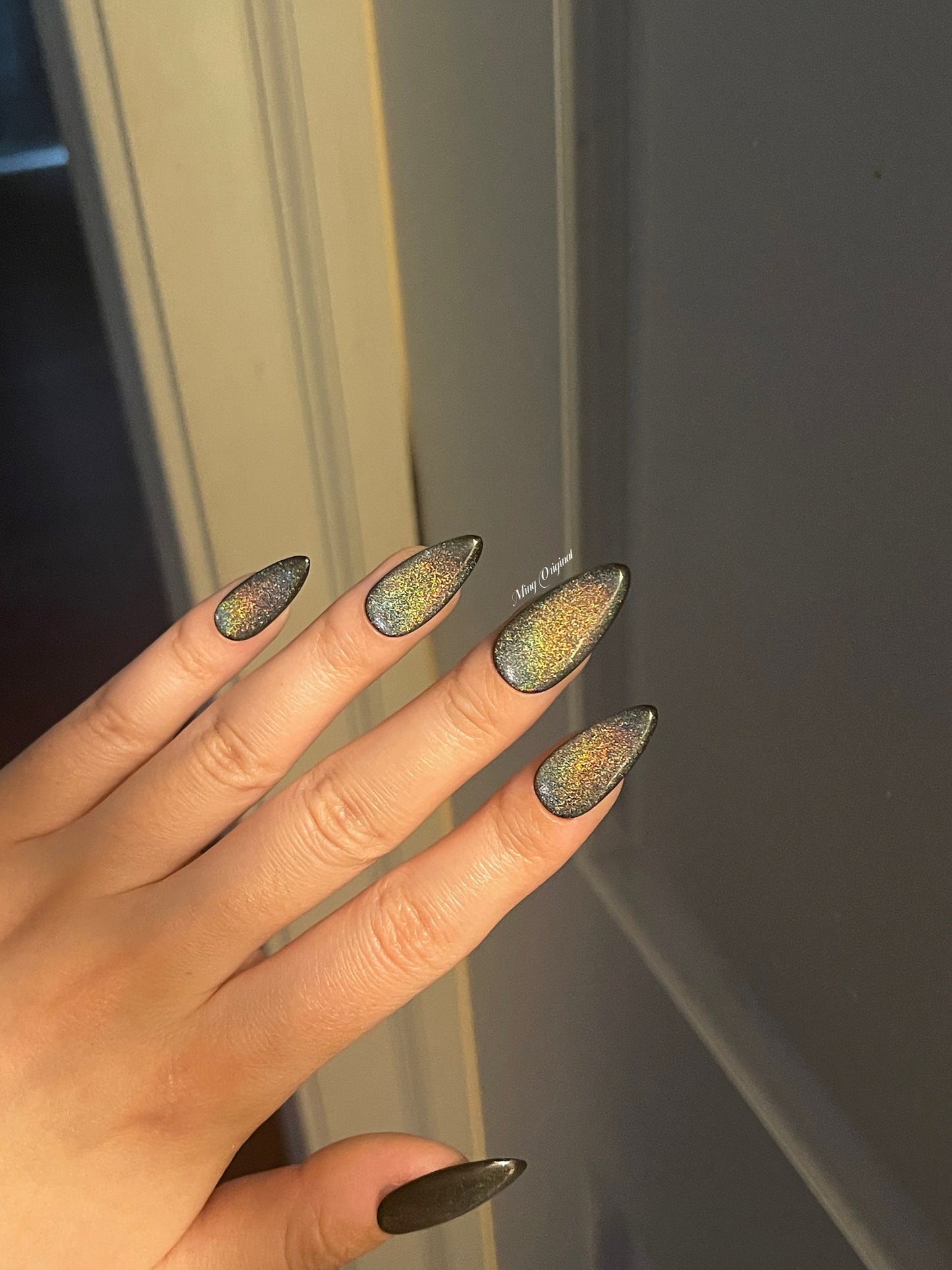 Black Rainbow Cat Eye Holographic Magnetic Cotton Candy, Acrylic & press on nails, reuse nails, jelly fake nail, sparkly Christmas nail