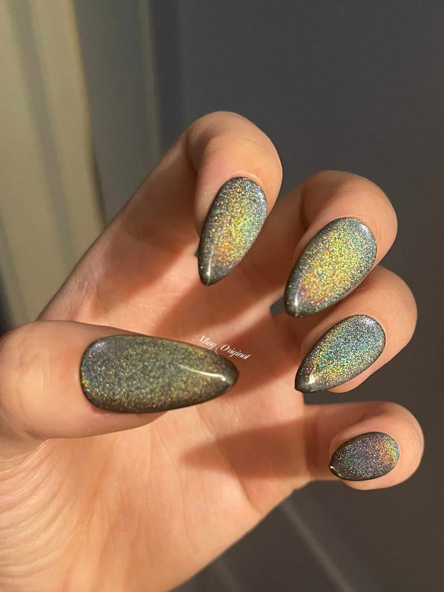 Black Rainbow Cat Eye Holographic Magnetic Cotton Candy, Acrylic & press on nails, reuse nails, jelly fake nail, sparkly Christmas nail