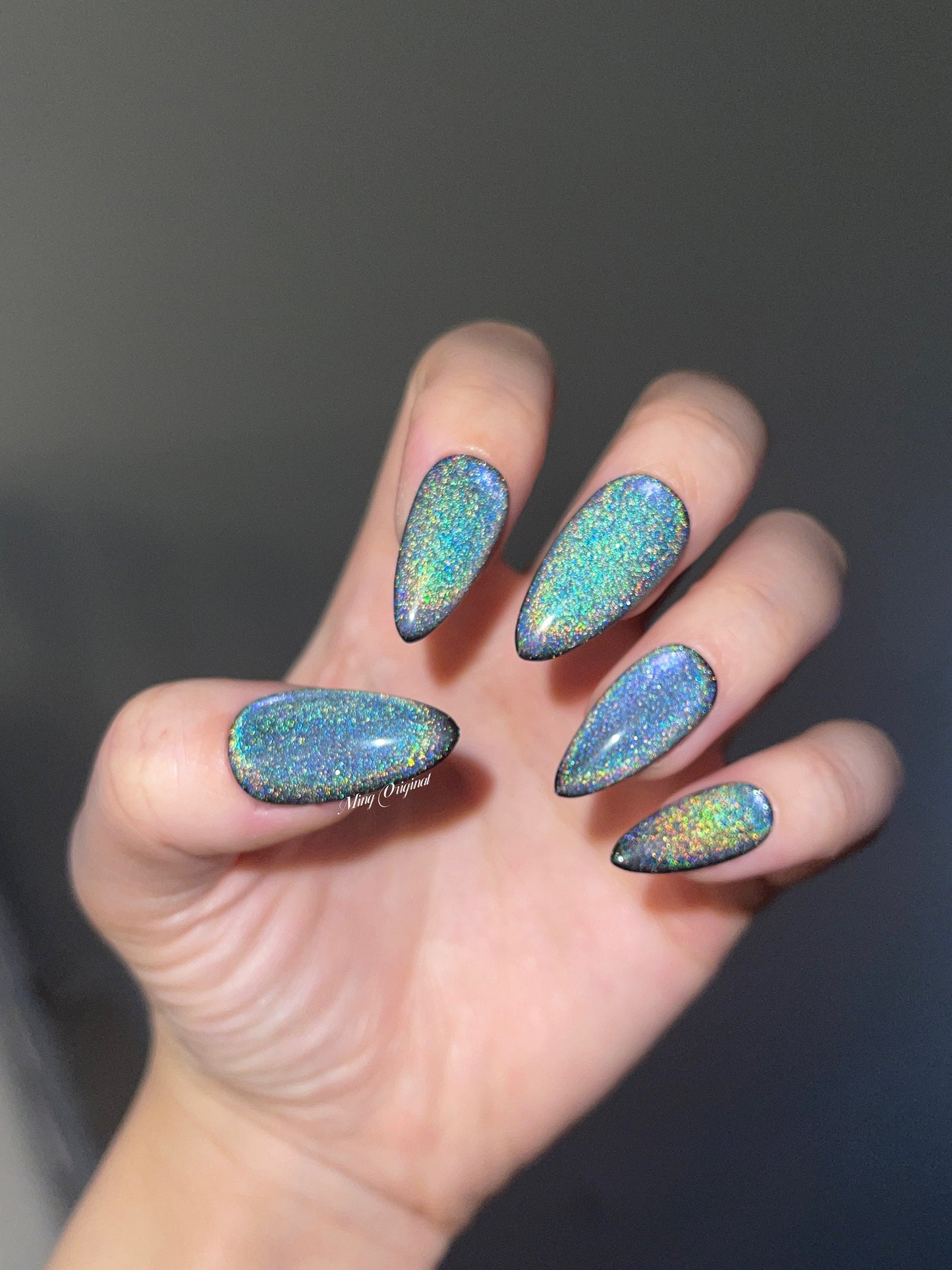 Black Rainbow Cat Eye Holographic Magnetic Cotton Candy, Acrylic & press on nails, reuse nails, jelly fake nail, sparkly Christmas nail