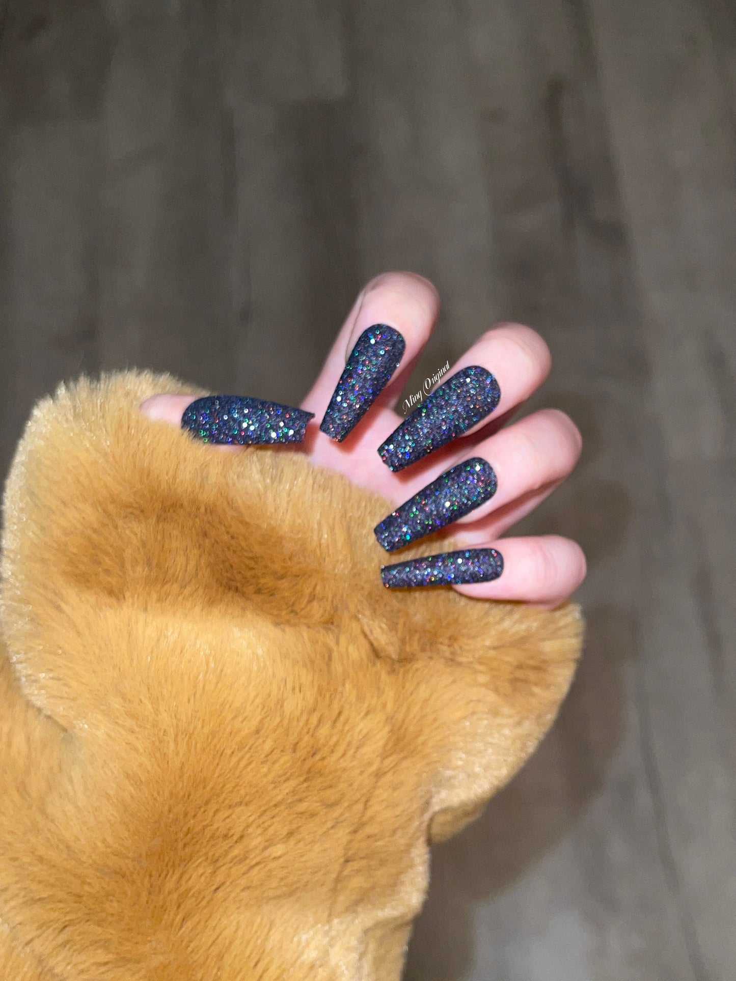 Black holographic Sugar Glitter Press on Nails, CL Inspired Black and Red bottom double sided nail, Sparkly nails for party