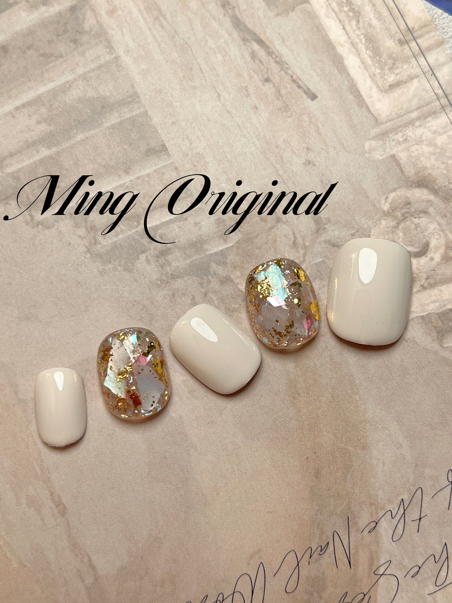 Gemstone gold tone vivid shine Acrylic & press on nails, holographic Aurora shell glitter gel nail, luxurious jewel nail , jelly fake nail