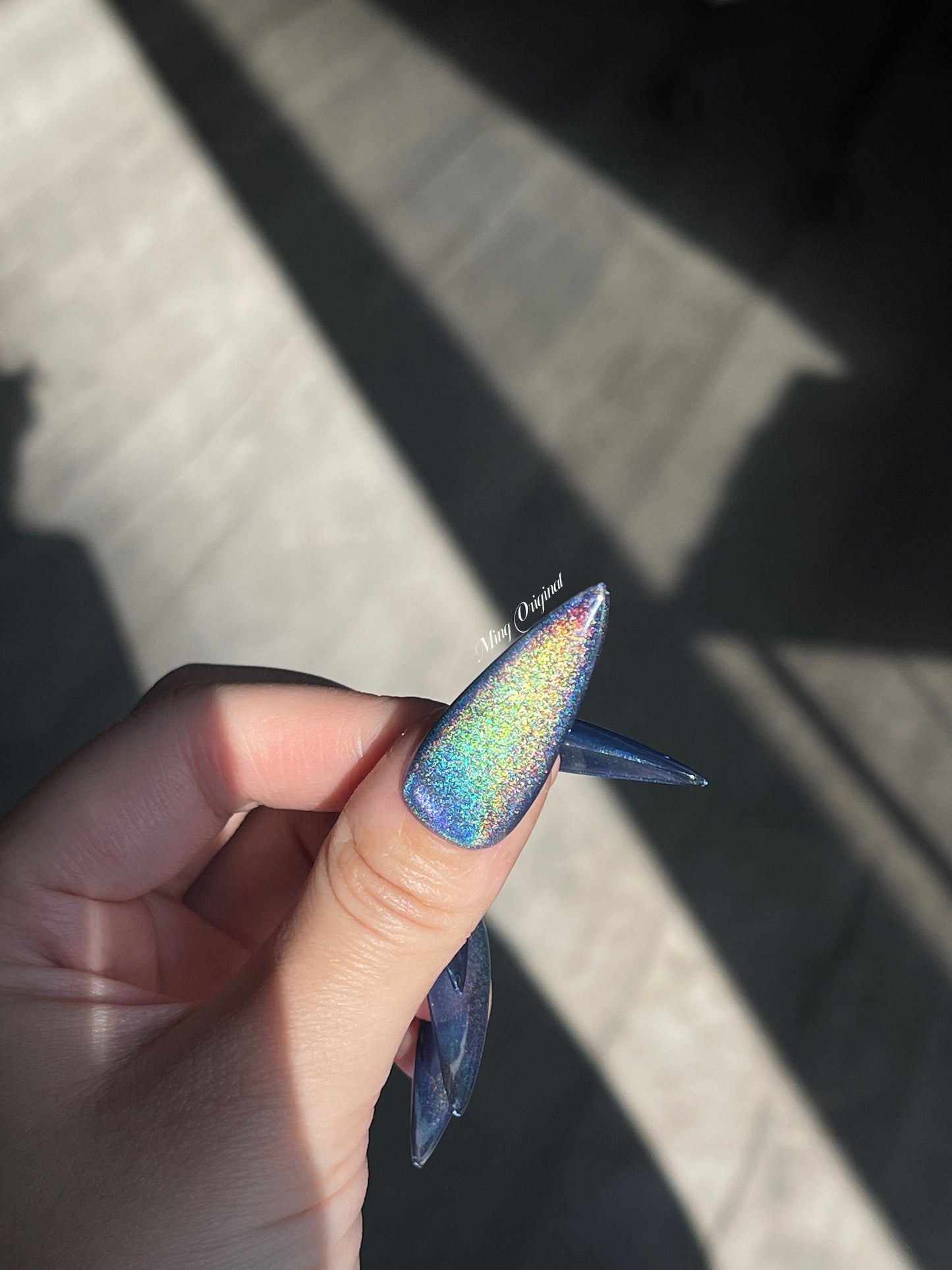Blue Rainbow Cat Eye Holographic Magnetic Cotton Candy, sparkly translucent press on nails, reuse nails, jelly fake nail, gift for her
