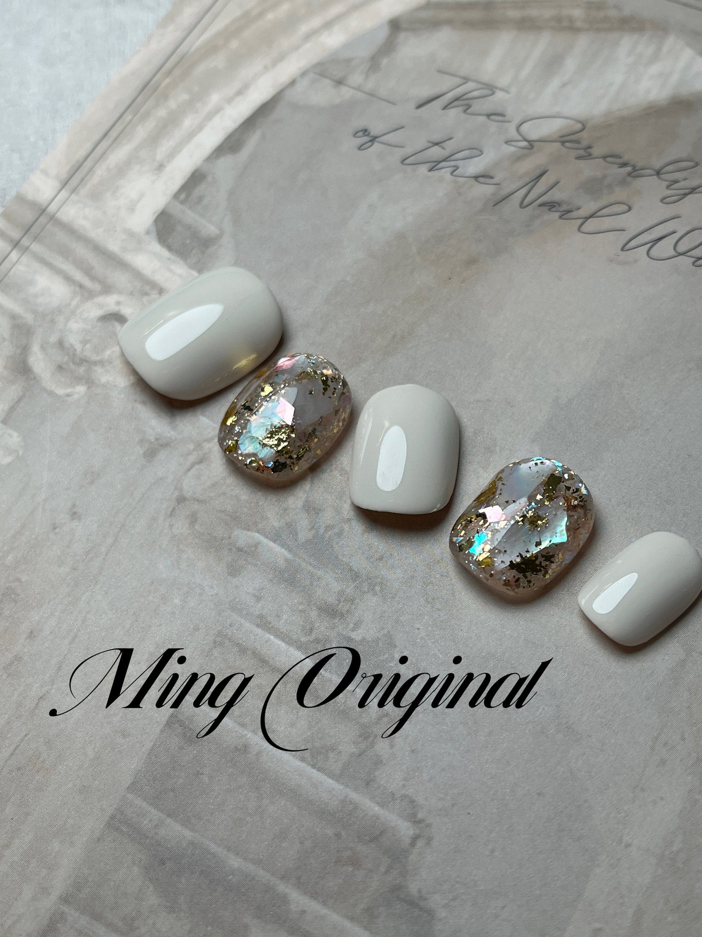 Gemstone gold tone vivid shine Acrylic & press on nails, holographic Aurora shell glitter gel nail, luxurious jewel nail , jelly fake nail