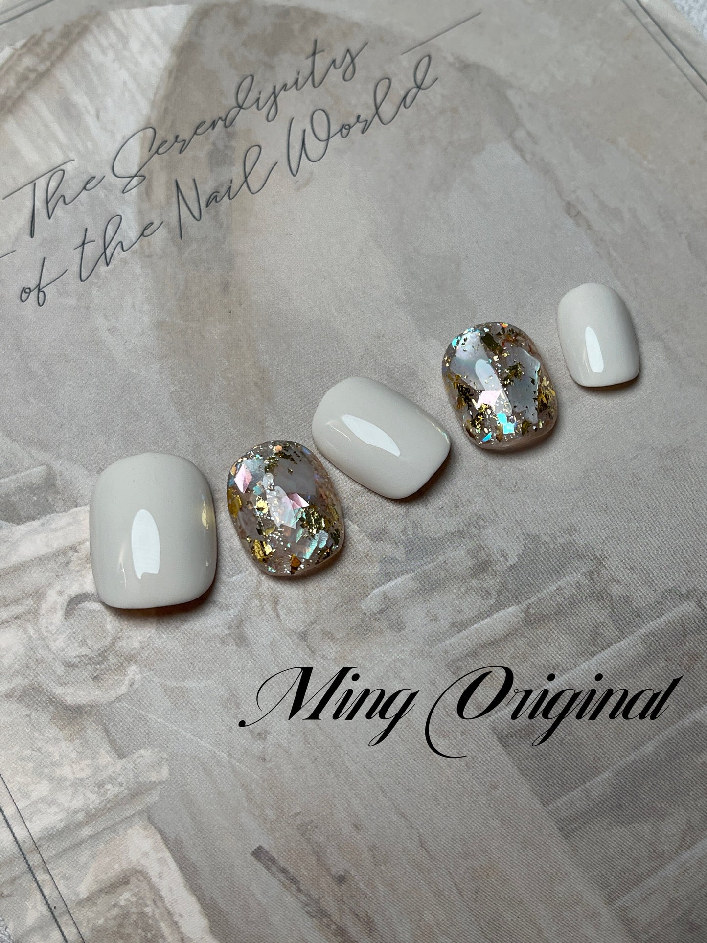 Gemstone gold tone vivid shine Acrylic & press on nails, holographic Aurora shell glitter gel nail, luxurious jewel nail , jelly fake nail