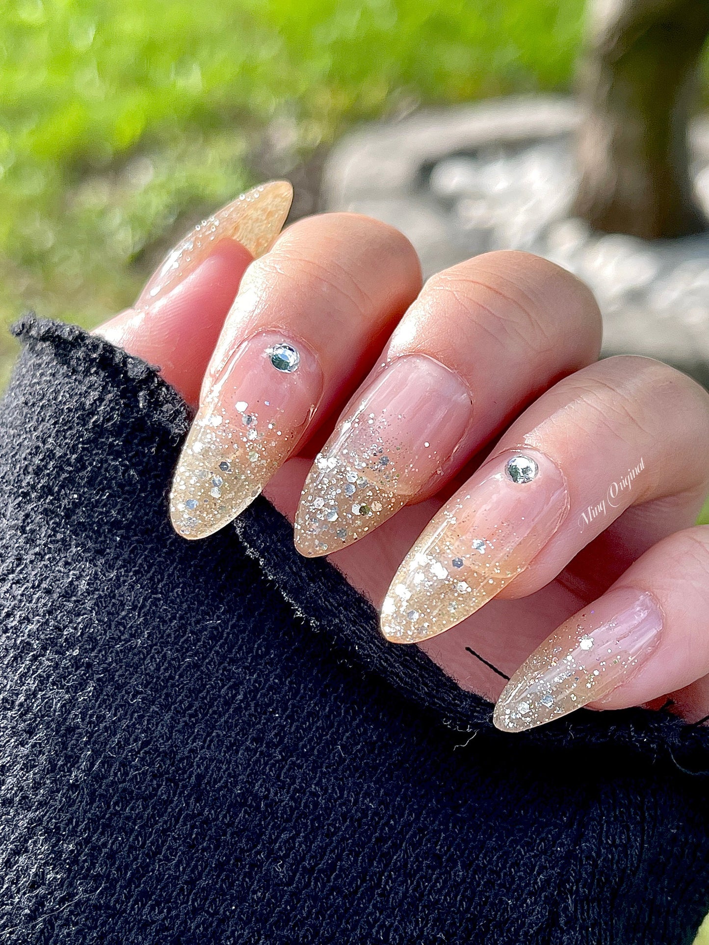 Classic ombre Silver diamond reflective with glitter Press on Nails, French Tip, Gradient sequins Jelly Nails, valentine anniversary gift