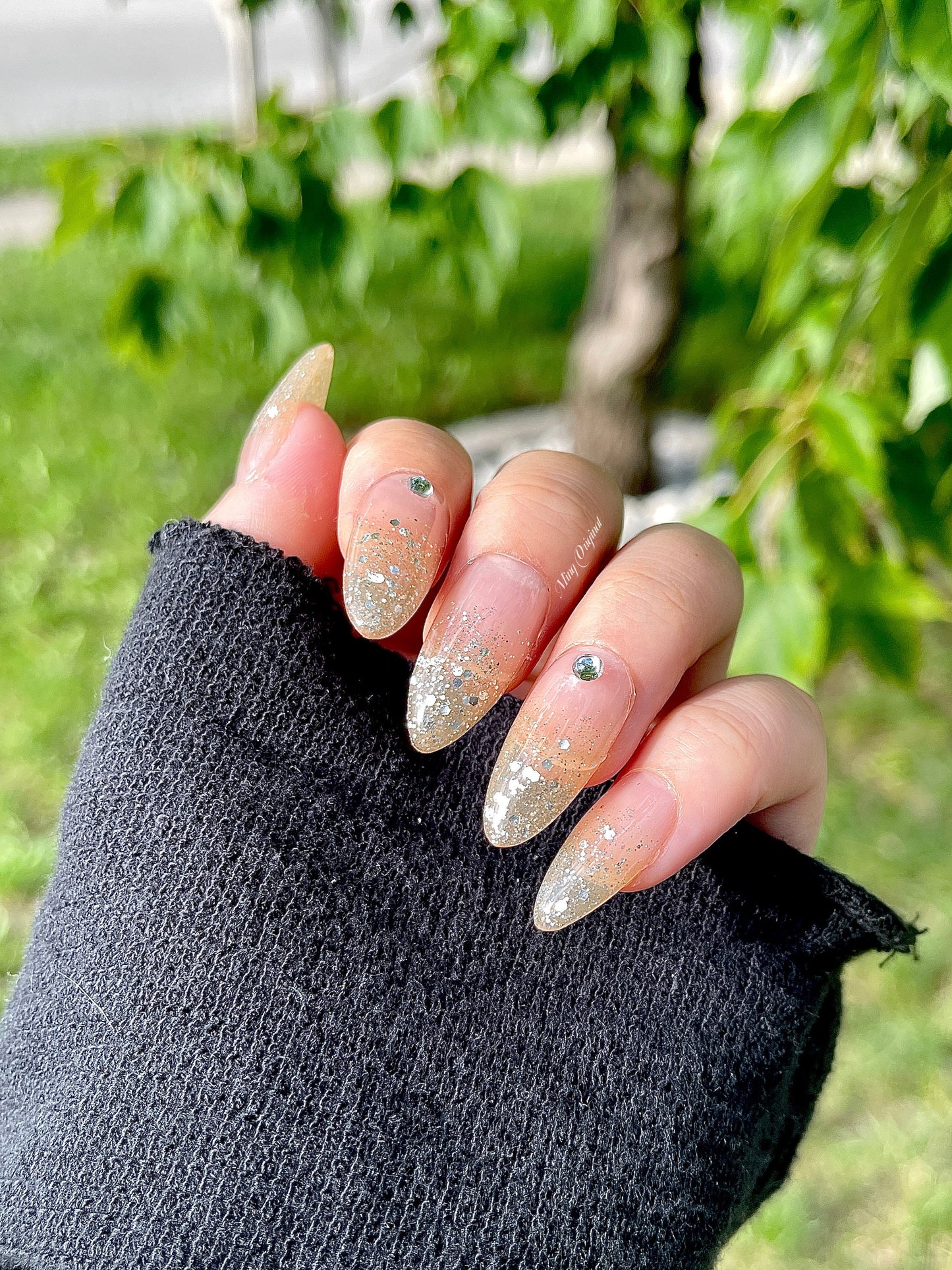 Classic ombre Silver diamond reflective with glitter Press on Nails, French Tip, Gradient sequins Jelly Nails, valentine anniversary gift