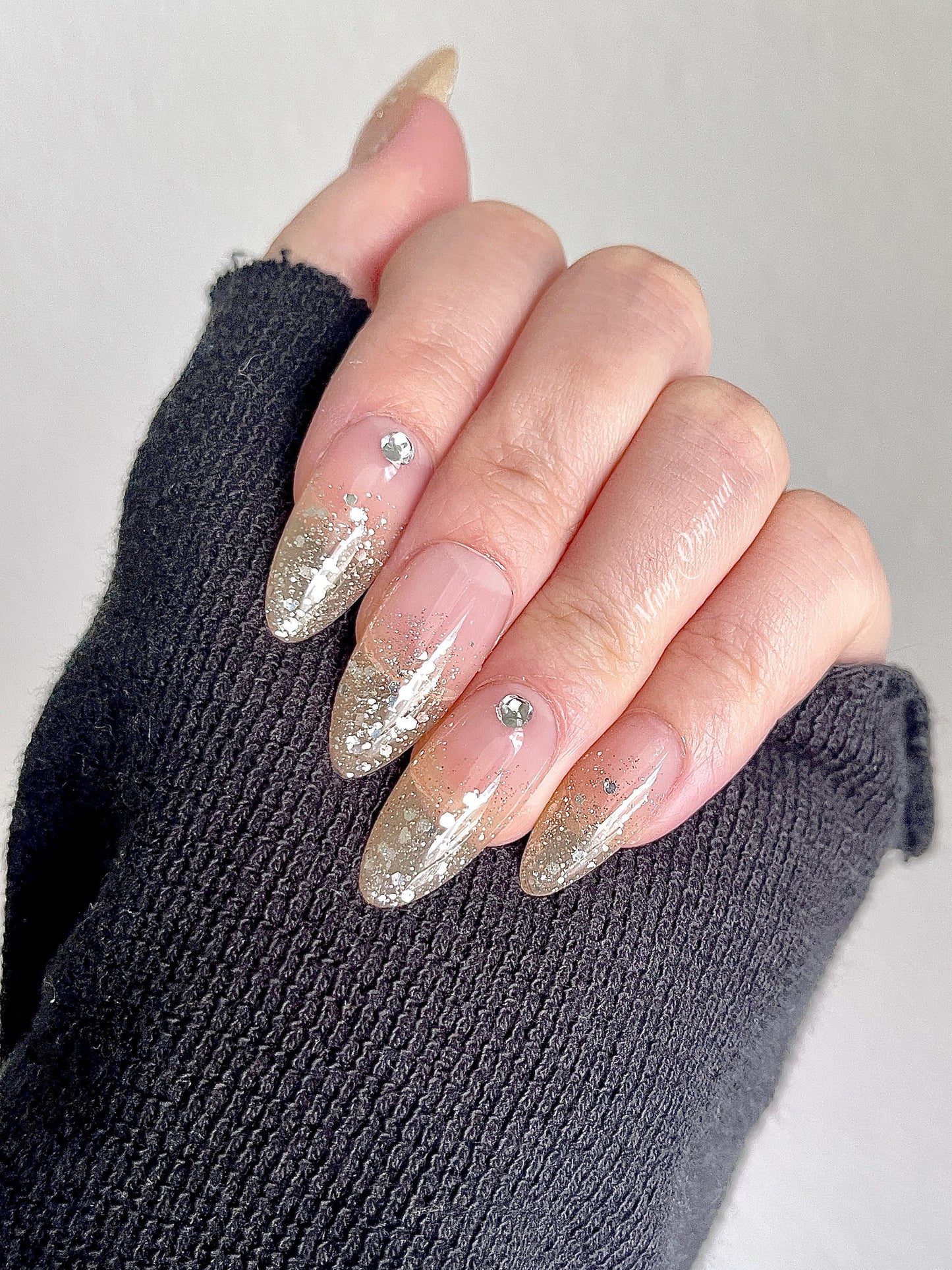 Classic ombre Silver diamond reflective with glitter Press on Nails, French Tip, Gradient sequins Jelly Nails, valentine anniversary gift