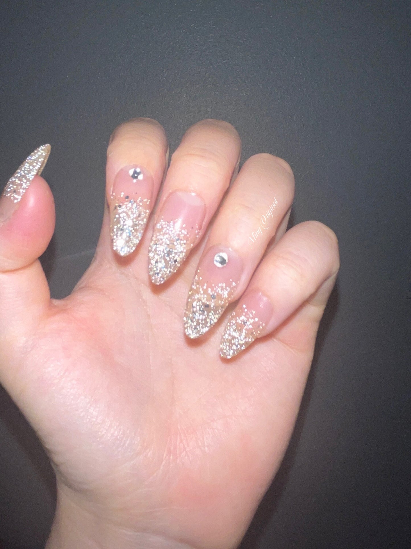 Classic ombre Silver diamond reflective with glitter Press on Nails, French Tip, Gradient sequins Jelly Nails, valentine anniversary gift
