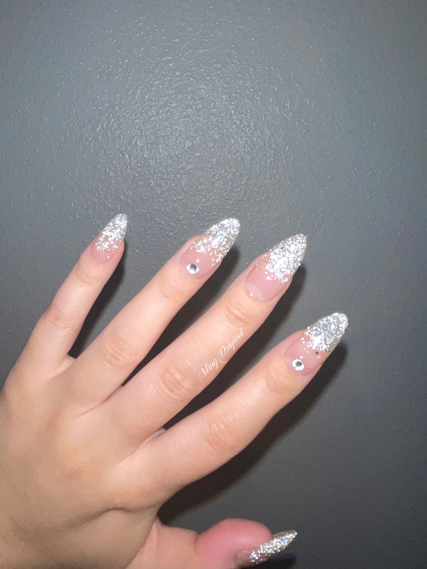 Classic ombre Silver diamond reflective with glitter Press on Nails, French Tip, Gradient sequins Jelly Nails, valentine anniversary gift