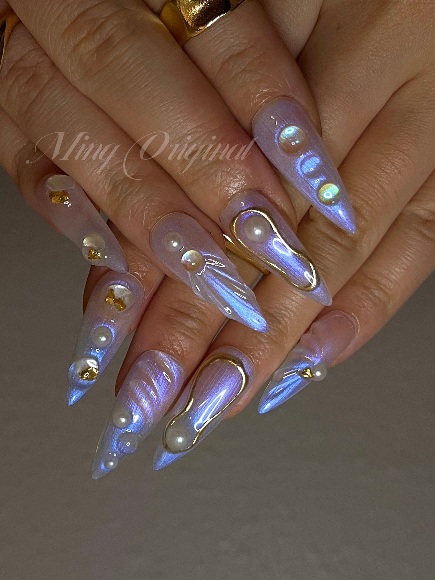 3D Y2K aurora Mermaid press on nails, Aura Seashell with pearl reusable nail, jelly fake nail