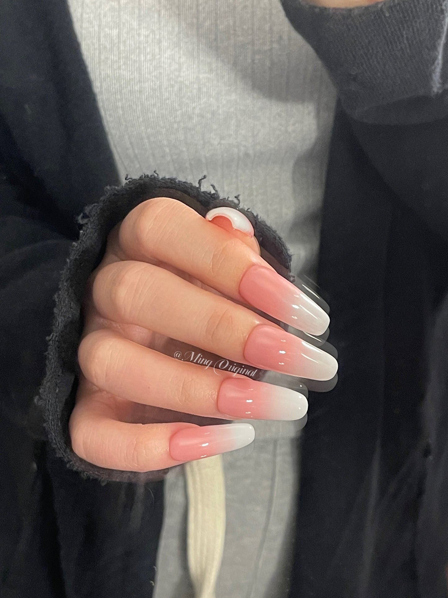 Reusable Pink Ombre Gradient Fade White Press on Nails, French tip nail, Soft Pink Baby Boomer Fake nails, Jelly Nails, Matte or Glossy