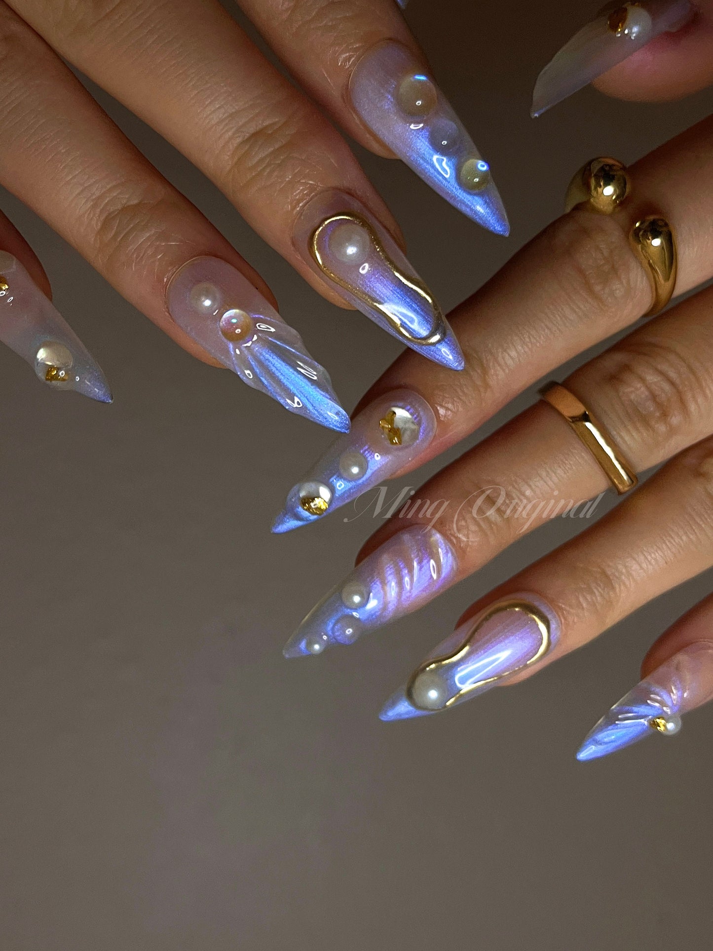 3D Y2K aurora Mermaid press on nails, Aura Seashell with pearl reusable nail, jelly fake nail