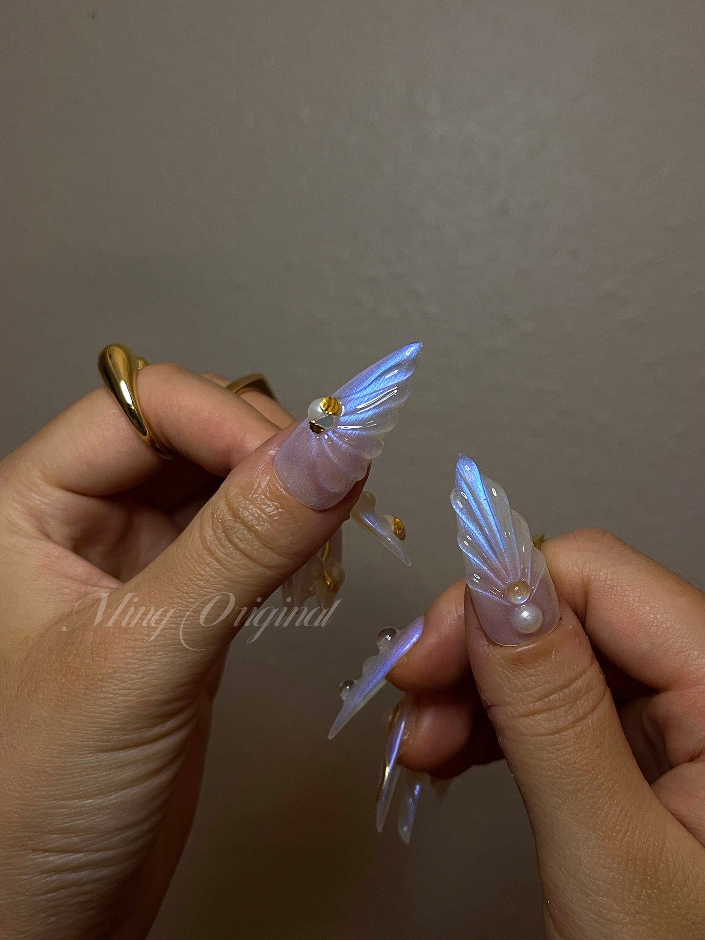 3D Y2K aurora Mermaid press on nails, Aura Seashell with pearl reusable nail, jelly fake nail