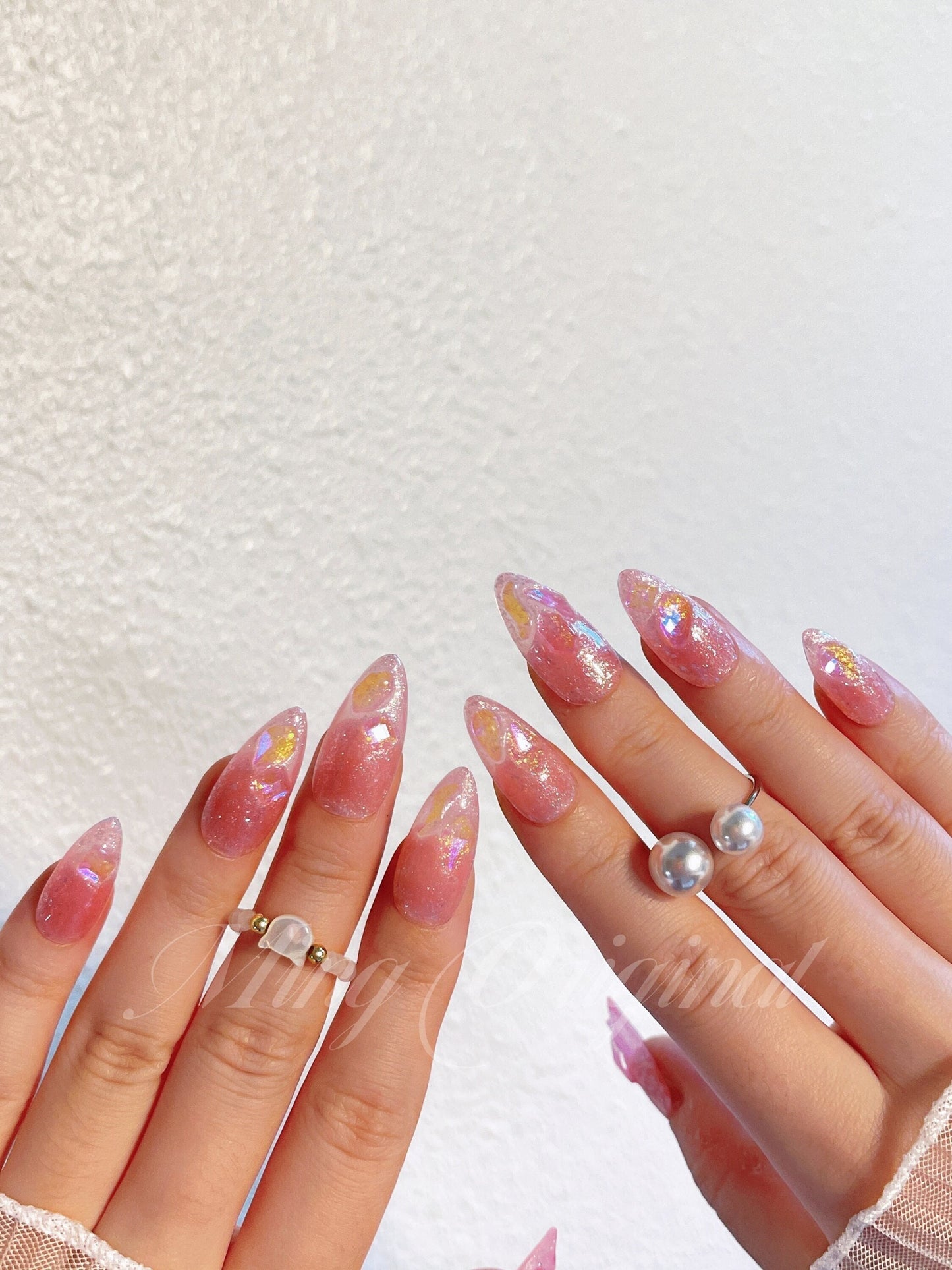 Pink glittery Aurora gem crystal Nail press on, Fake nails, aura ombre nail, Handmade Gel Nails, jelly Nails, wedding nail