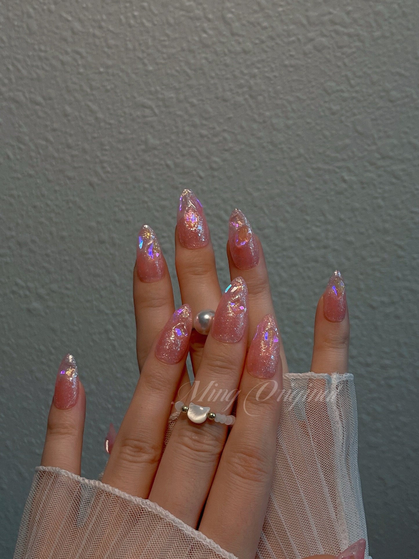 Pink glittery Aurora gem crystal Nail press on, Fake nails, aura ombre nail, Handmade Gel Nails, jelly Nails, wedding nail
