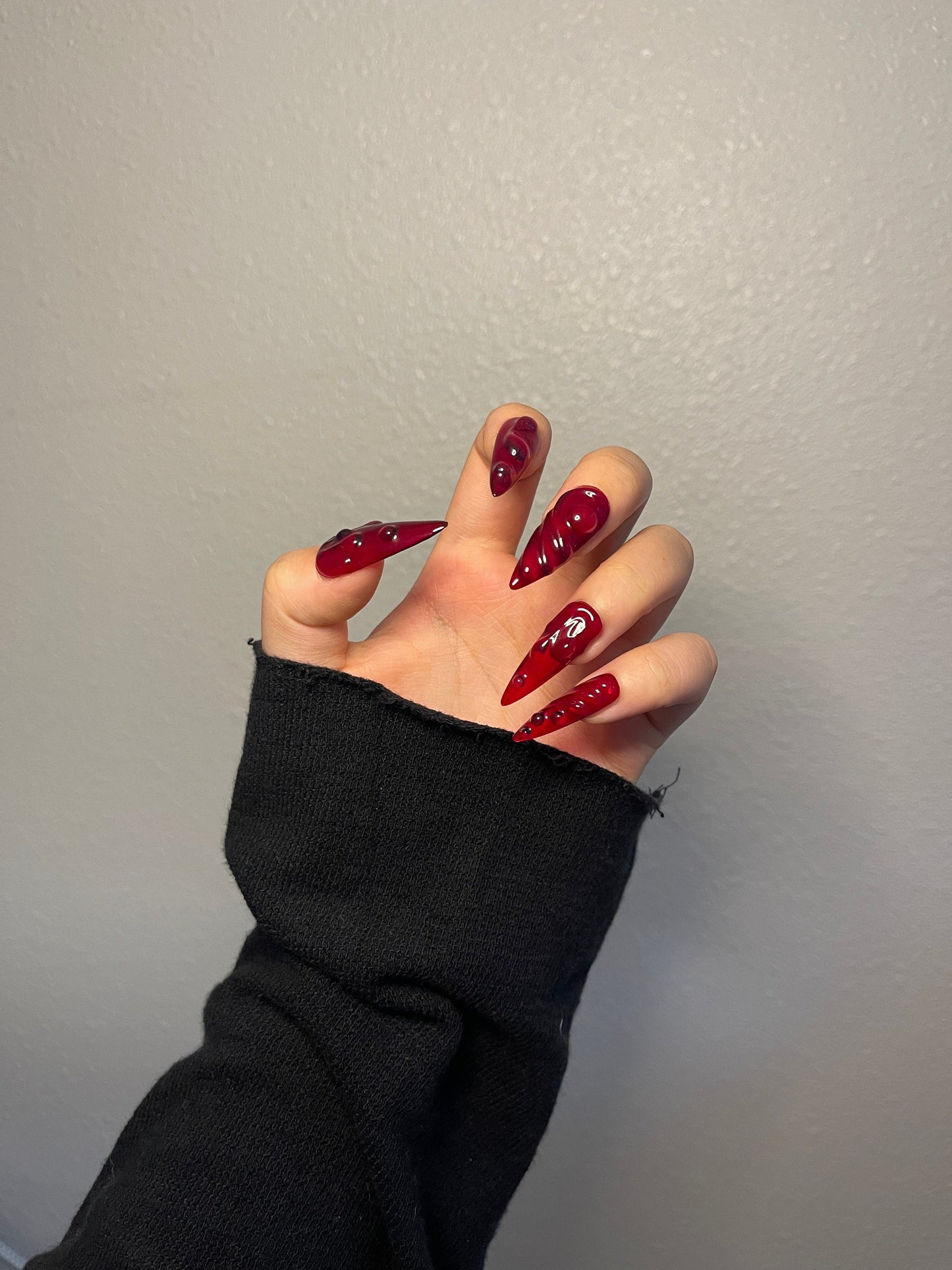 3D Y2K Red bloody press on nails, semitransparent Halloween vampires reusable nail, jelly fake nail