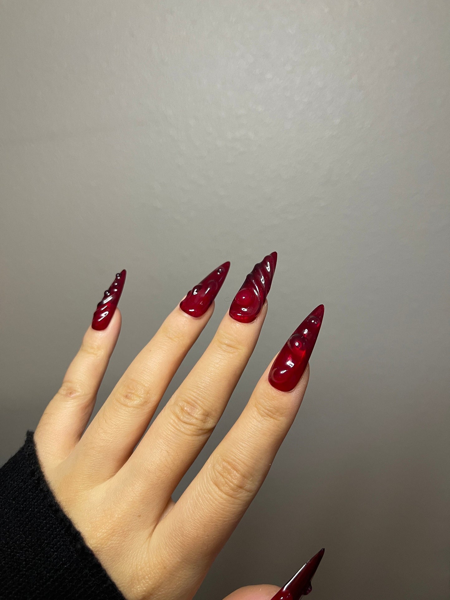 3D Y2K Red bloody press on nails, semitransparent Halloween vampires reusable nail, jelly fake nail