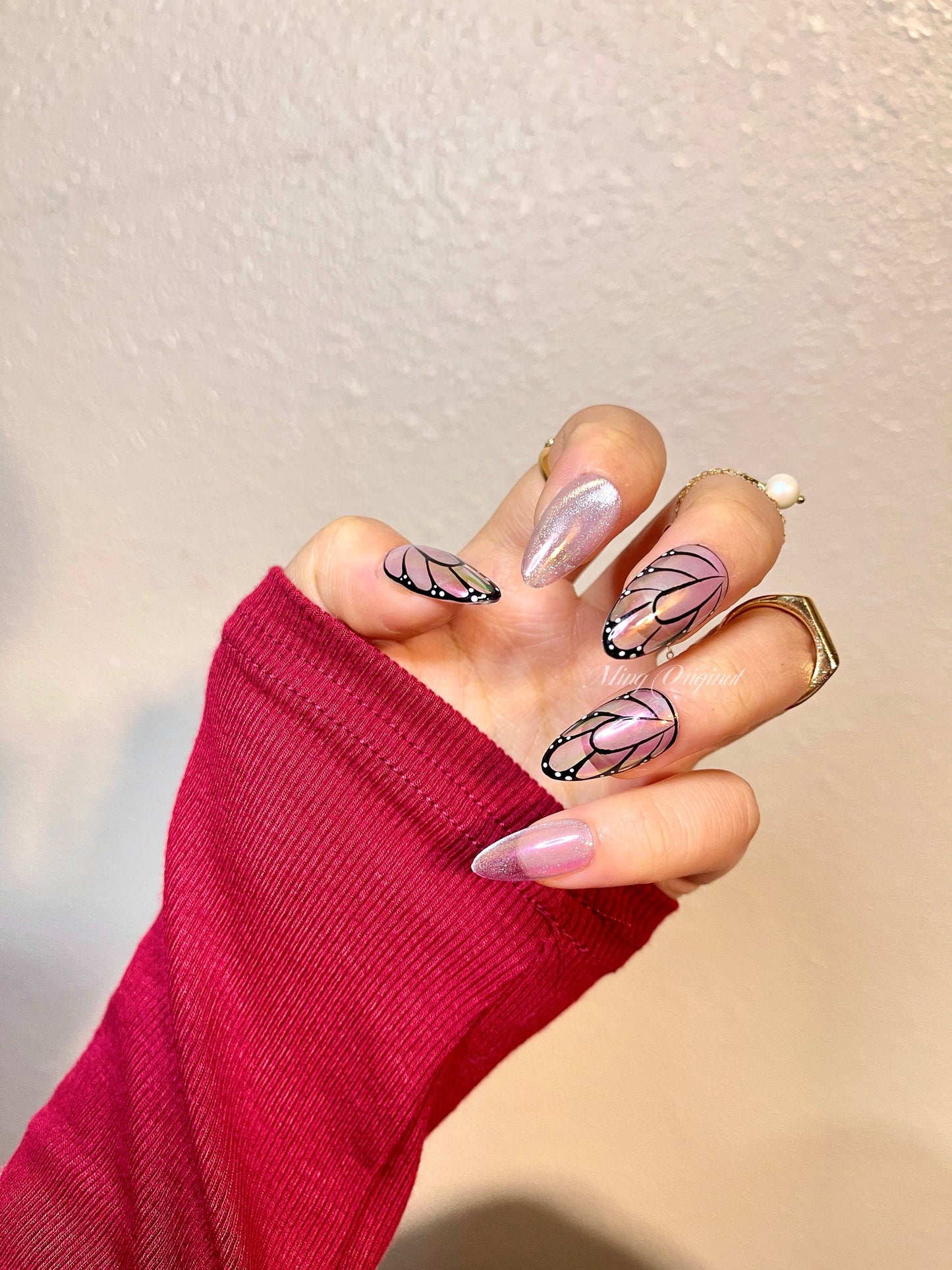 Butterfly wings press on art nail, aura cat eye nails, luxury Handmade jelly nail