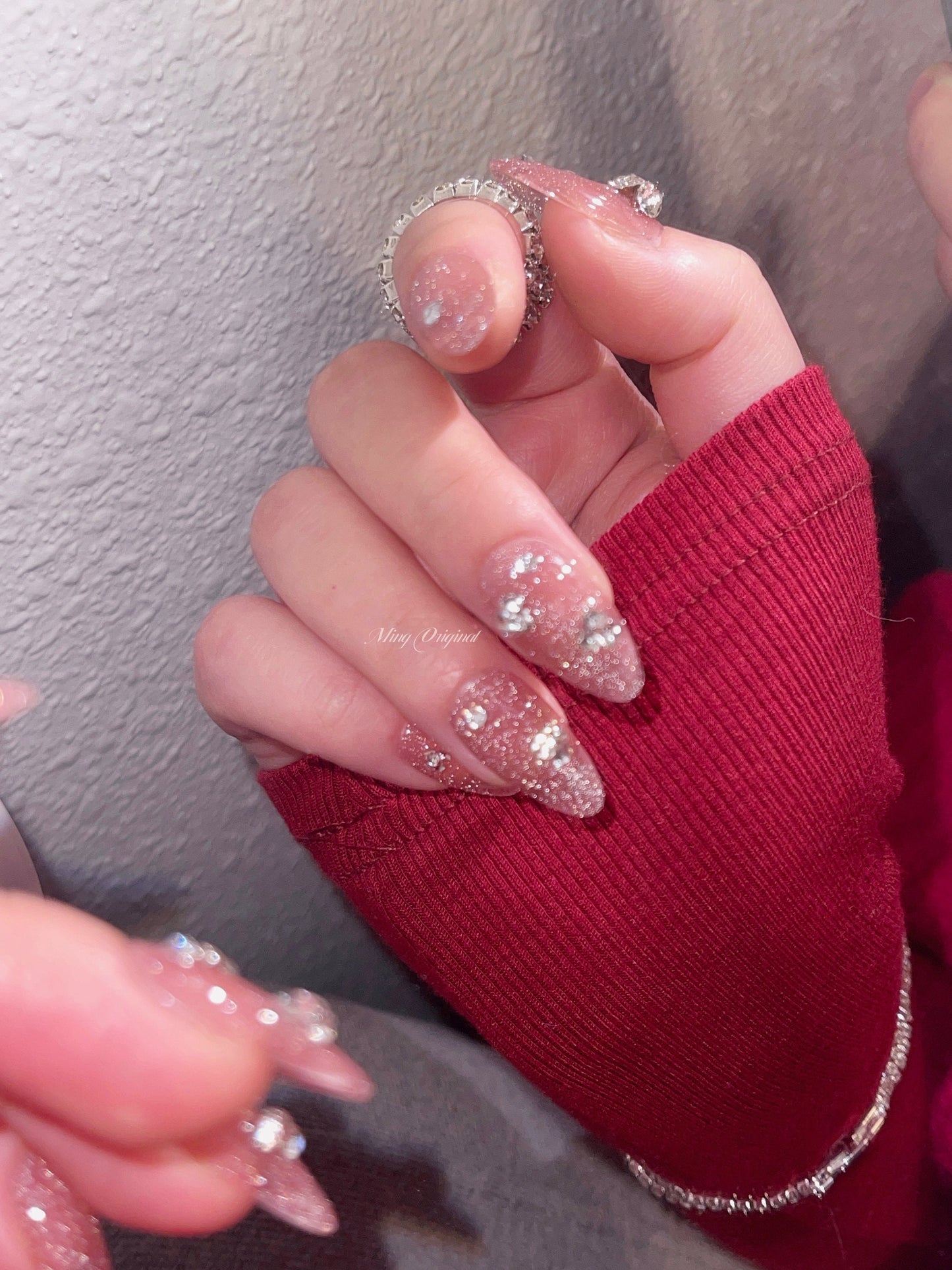 Diamond reflective glitter press on nail, chocolate gel nail, gemstone Fake nails, rhinestone decal bling nail