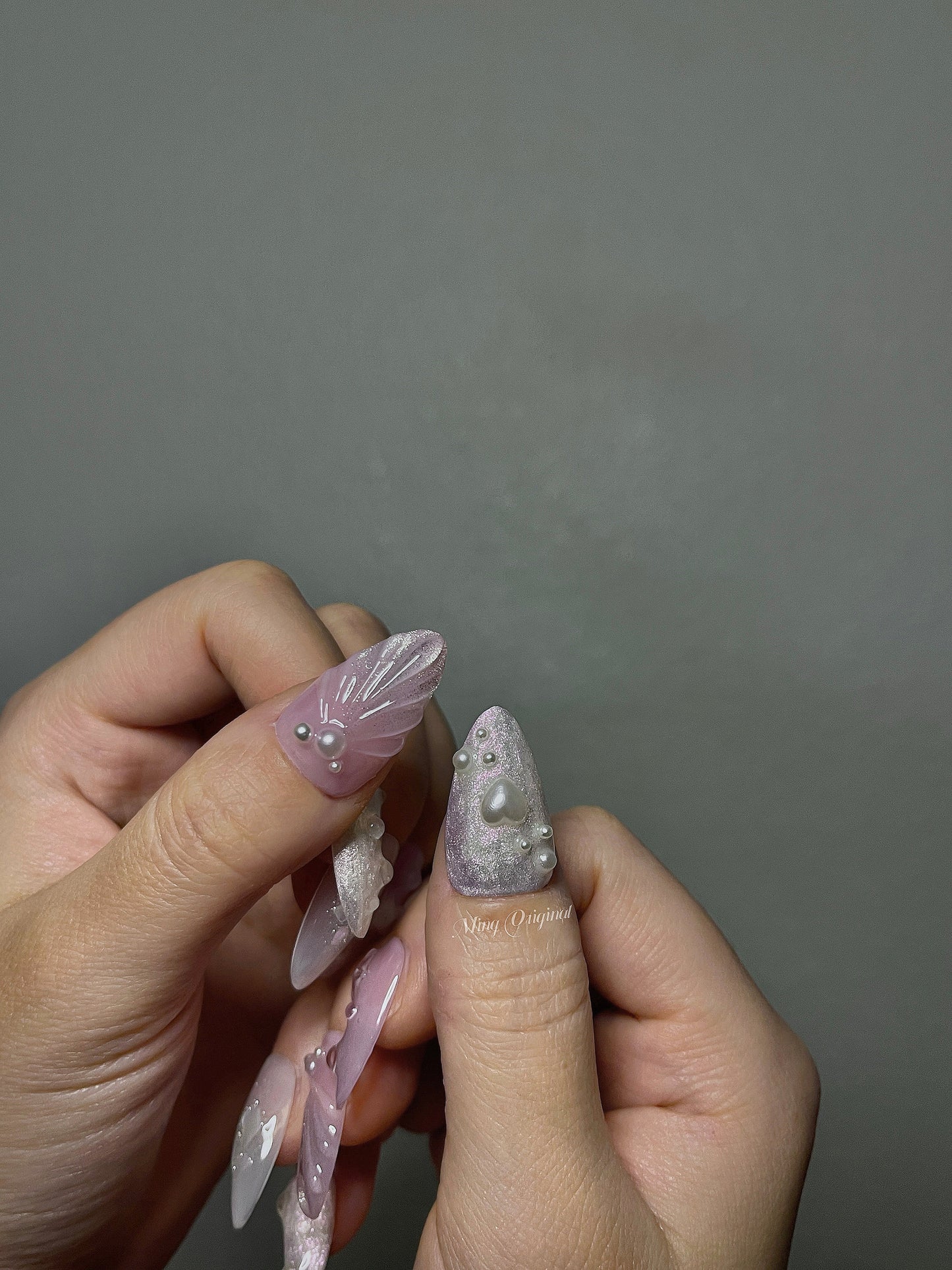 3D Star Mermaid Cat Eye press on nails, Seashell with pearl reusable nail, jelly fake nail, sparkle crystal jewel nail