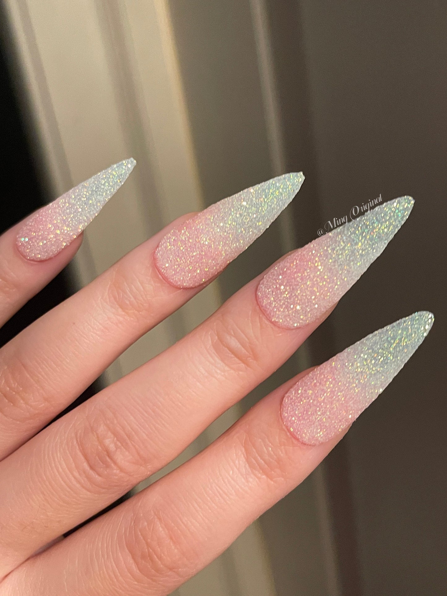 Reusable Pink Sugar Glitter Ombre Gradient Fade White Press on Nails, French tip nail, Soft Pink Baby Boomer Sparkly Fake nails