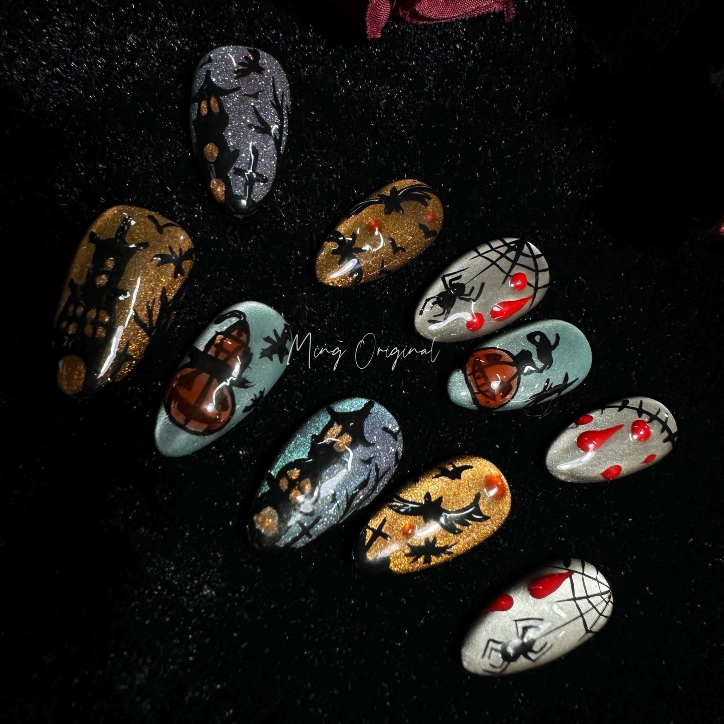 Halloween Spooky creepy at eye nail bloody press on nail, fake bleeding nail, horror nail, ghost nail, red blood vampire nail, MO244