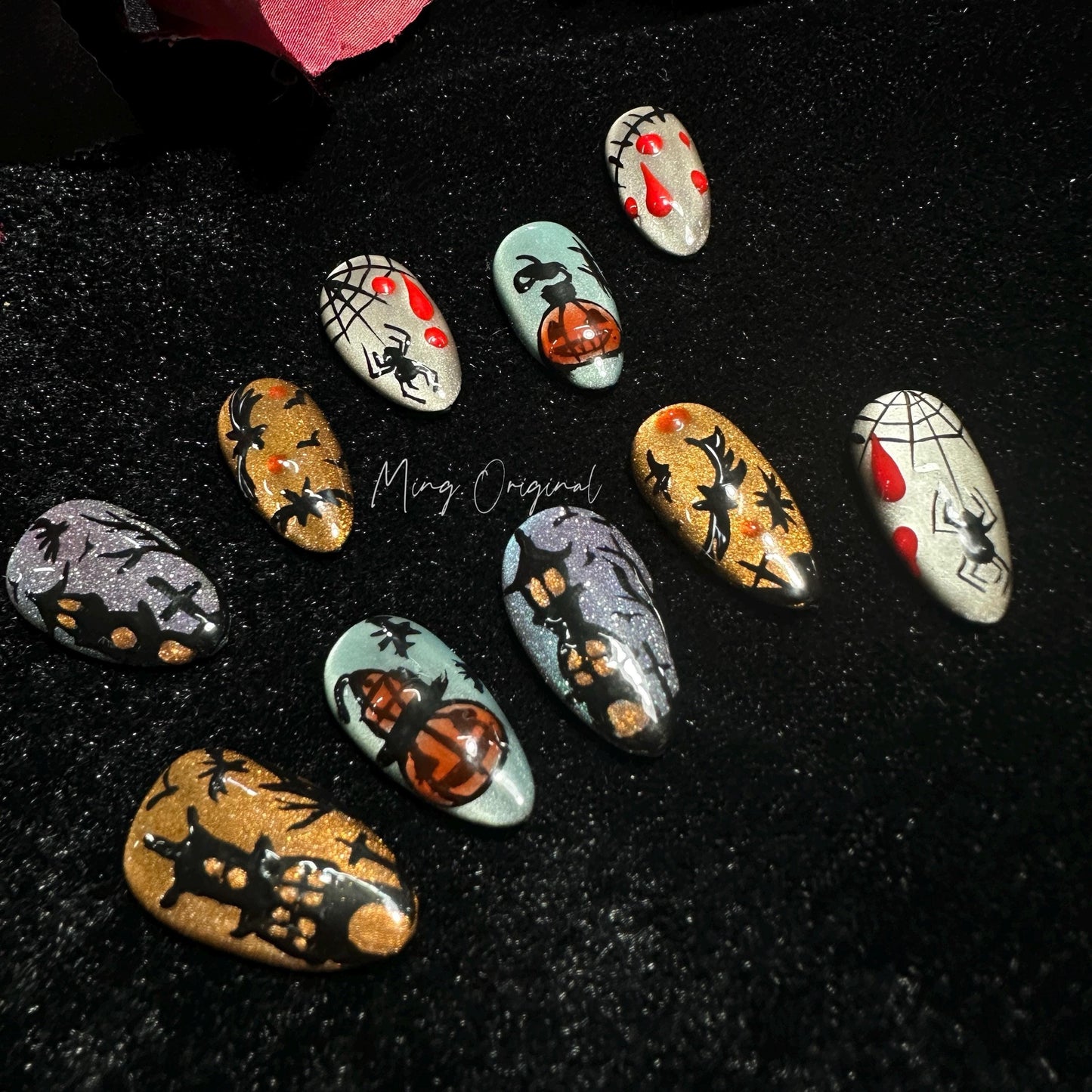 Halloween Spooky creepy at eye nail bloody press on nail, fake bleeding nail, horror nail, ghost nail, red blood vampire nail, MO244