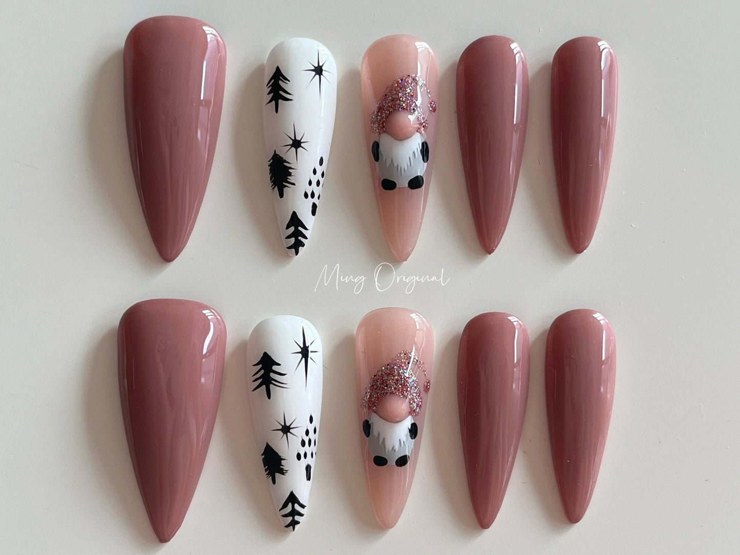 Christmas tree and snowman press on nails, reuse nails, jelly fake nail, glue on nail, gift for her, MO273