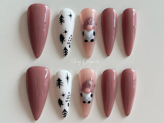 Christmas tree and snowman press on nails, reuse nails, jelly fake nail, glue on nail, gift for her, MO273