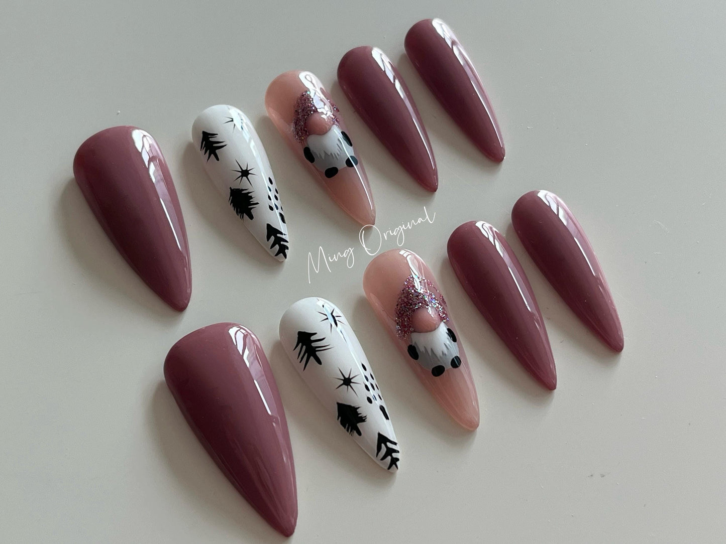 Christmas tree and snowman press on nails, reuse nails, jelly fake nail, glue on nail, gift for her, MO273