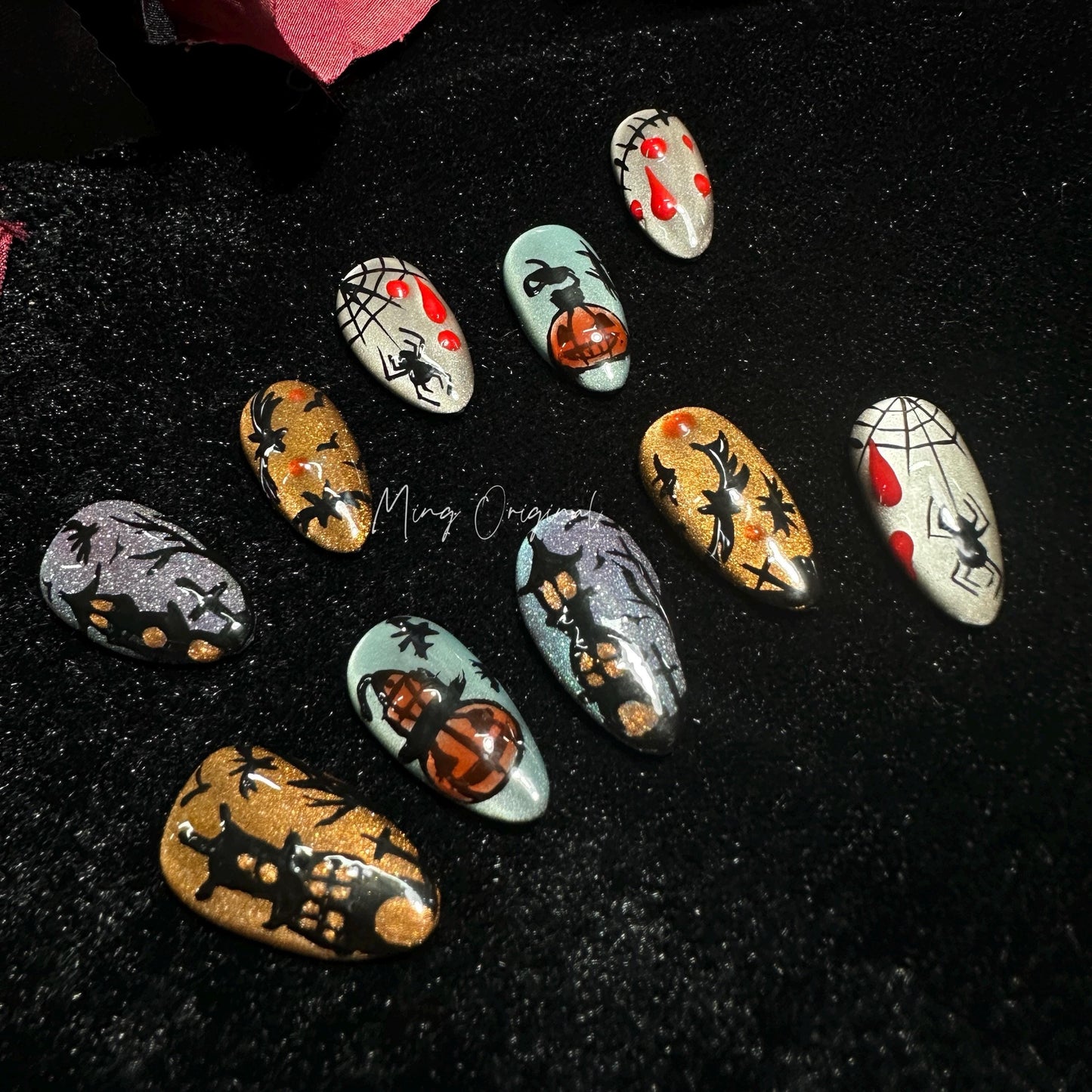 Halloween Spooky creepy at eye nail bloody press on nail, fake bleeding nail, horror nail, ghost nail, red blood vampire nail, MO244