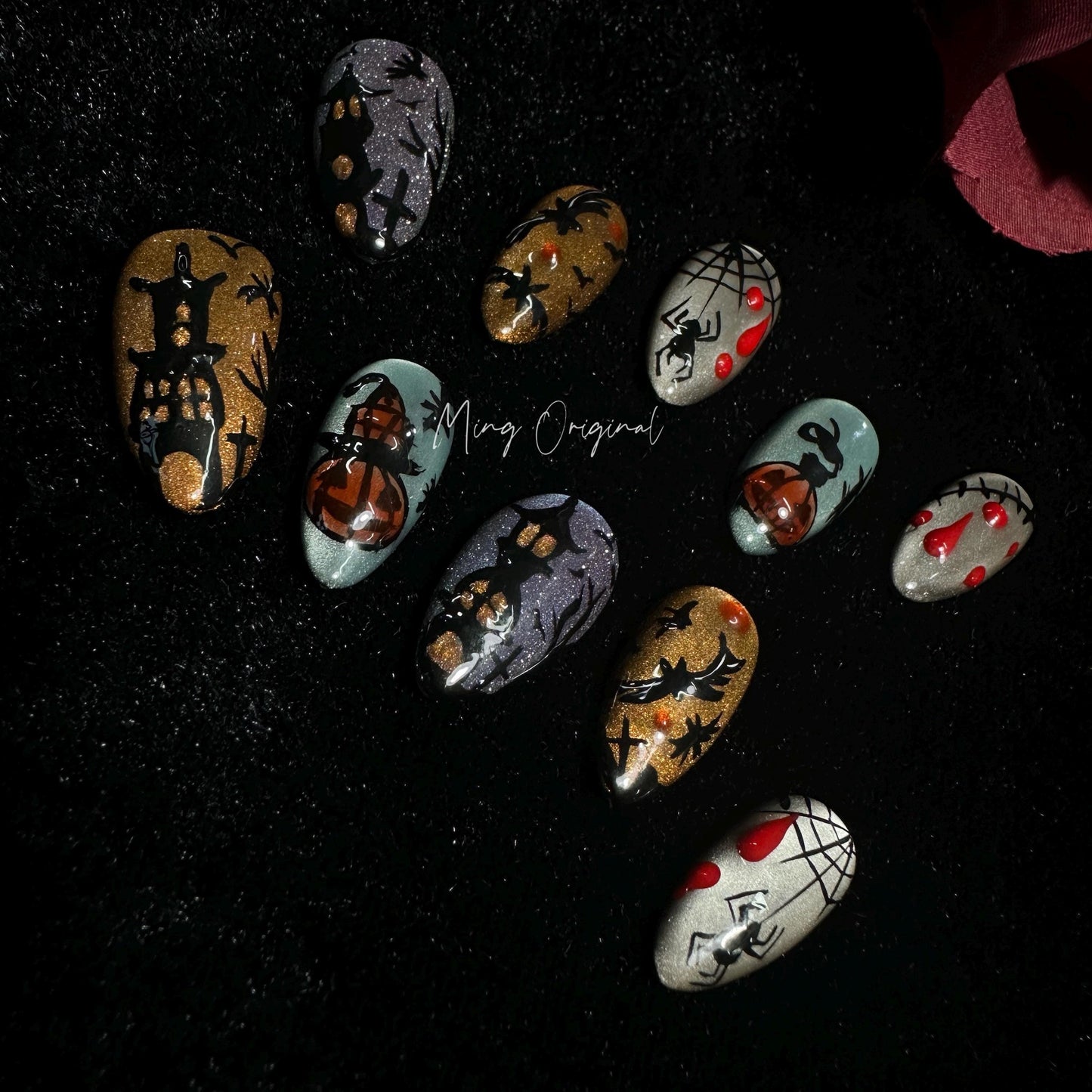 Halloween Spooky creepy at eye nail bloody press on nail, fake bleeding nail, horror nail, ghost nail, red blood vampire nail, MO244