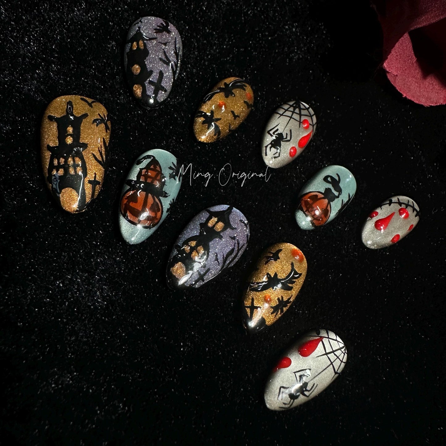 Halloween Spooky creepy at eye nail bloody press on nail, fake bleeding nail, horror nail, ghost nail, red blood vampire nail, MO244