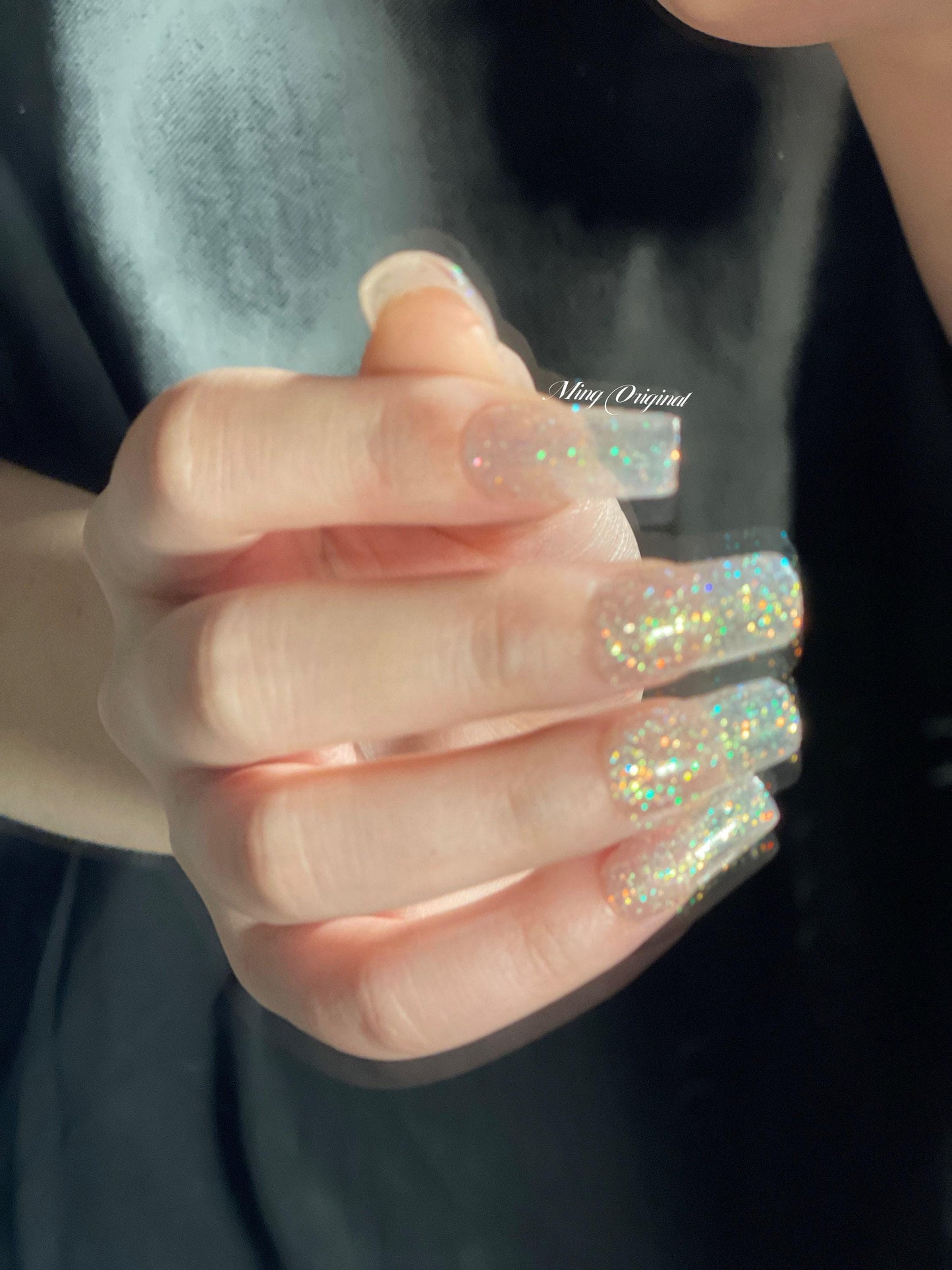 Gold tone Gliiter Shine Nude Acrylic & press on nails, glue on nails, reuse nails, jelly fake nail, hand painted gel nail