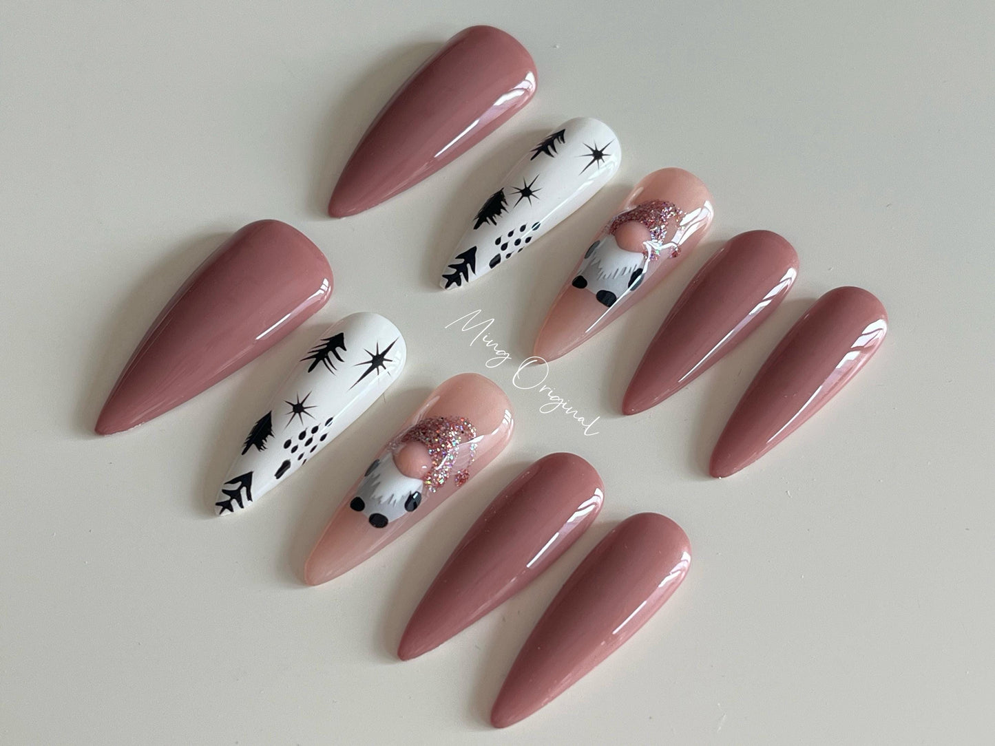 Christmas tree and snowman press on nails, reuse nails, jelly fake nail, glue on nail, gift for her, MO273