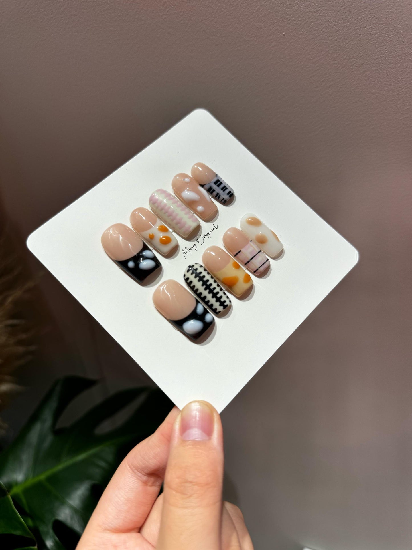 3d Sweater patch work plaid pattern Press on Nails, Christmas cold weather nail, autumn winter nail, holiday birthday gift for her,MO288