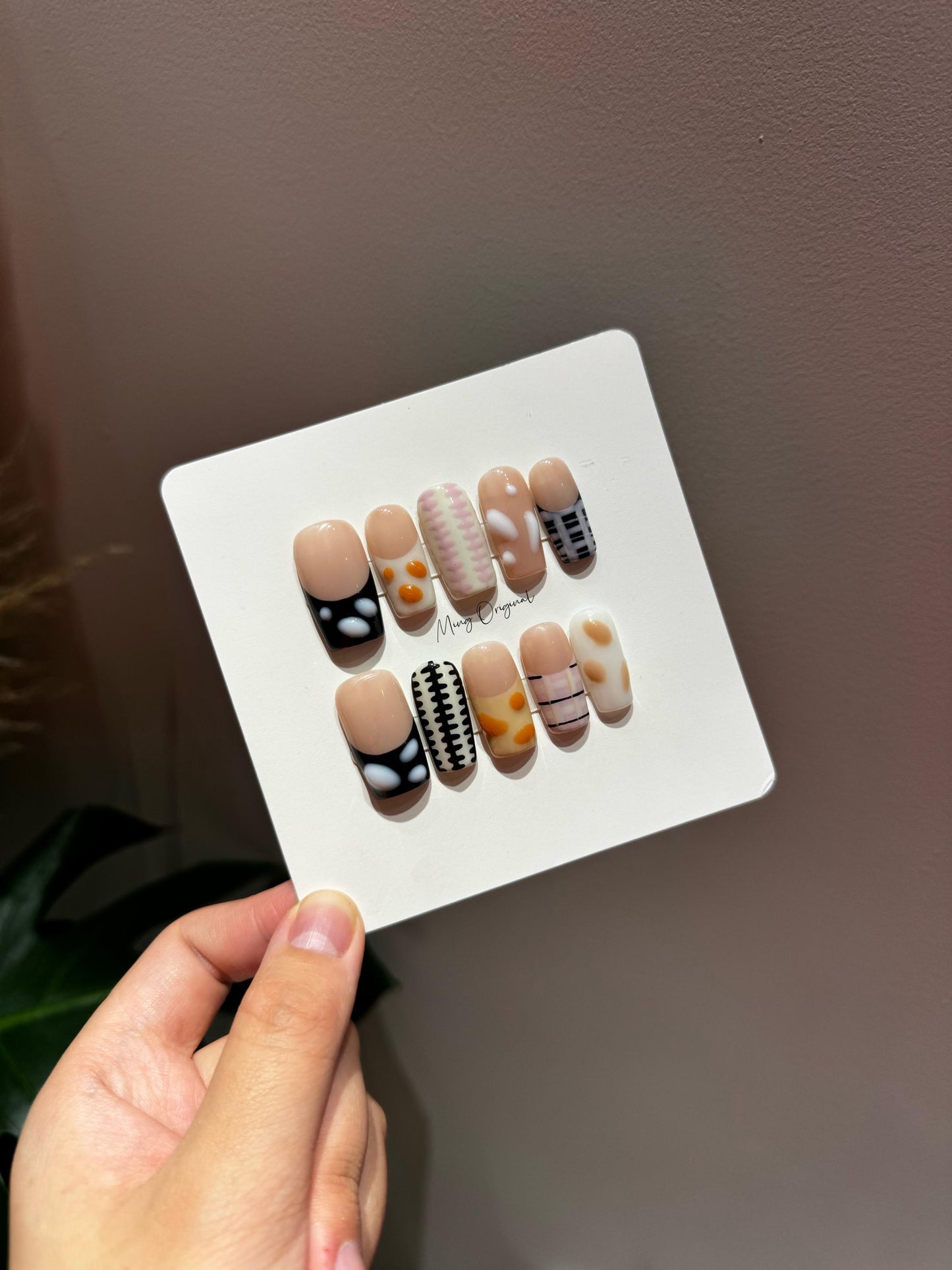 3d Sweater patch work plaid pattern Press on Nails, Christmas cold weather nail, autumn winter nail, holiday birthday gift for her,MO288