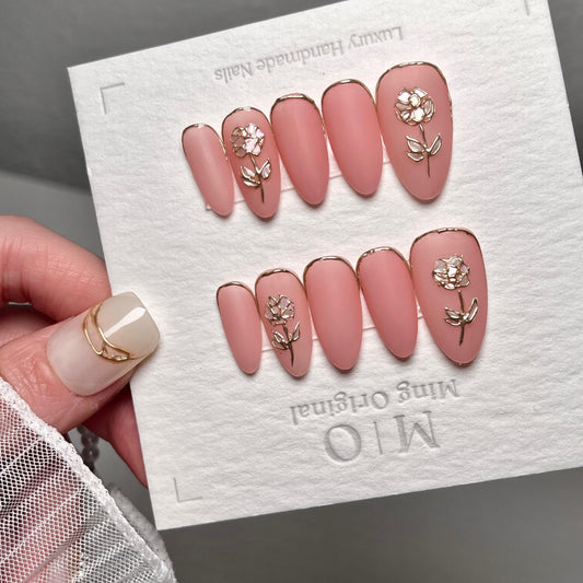 Reusable Shells flower painted cute girly acrylic & press on nail, Premium Hand paint Nails, Nail Artist Fake Nails, Handmade matte nail