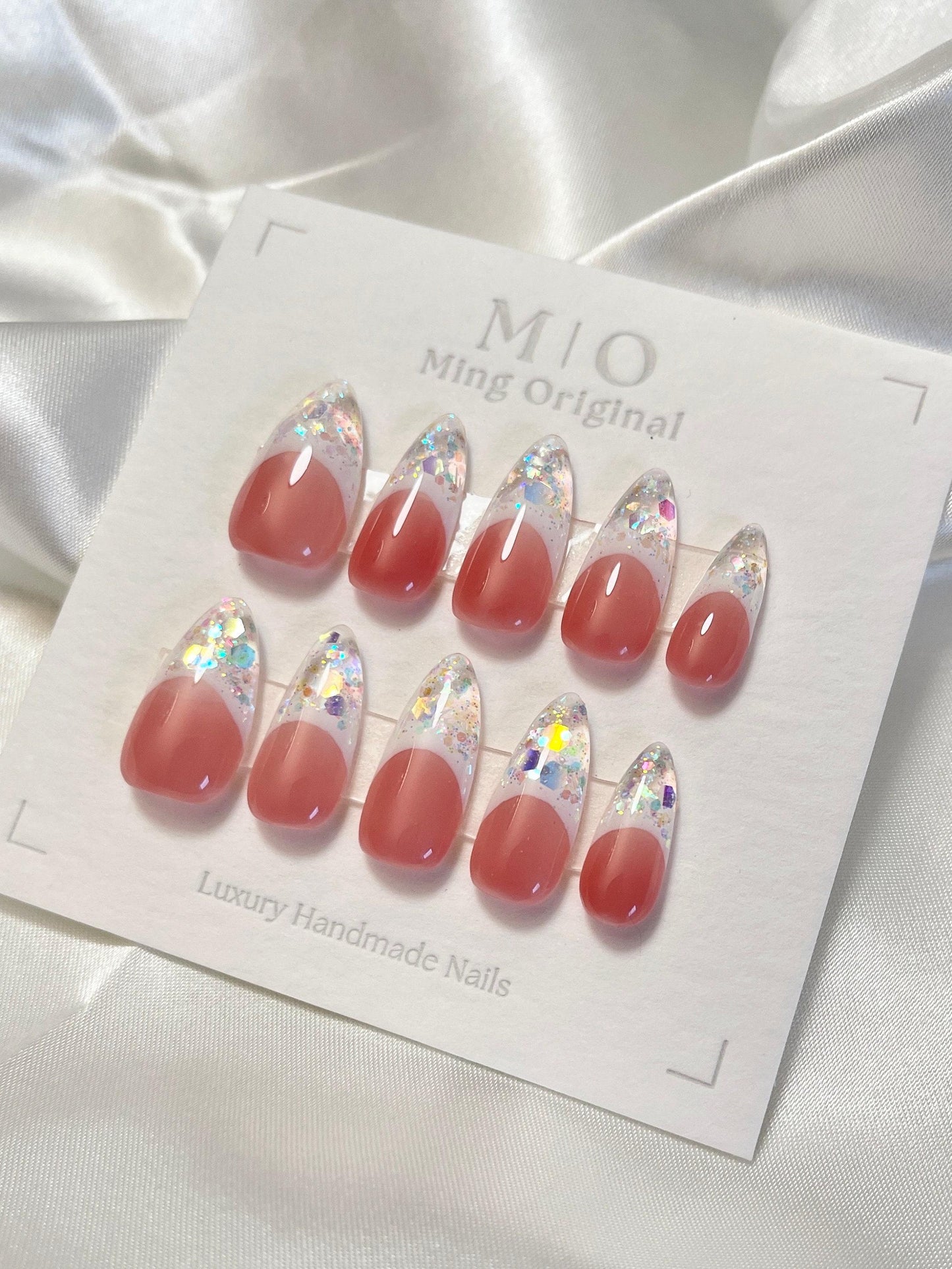 French tip sequin Glass ice encapsulated tip Press on Nails, ombre nails,Builder Gel handmade Nails, Jelly Nails, valentine anniversary gift
