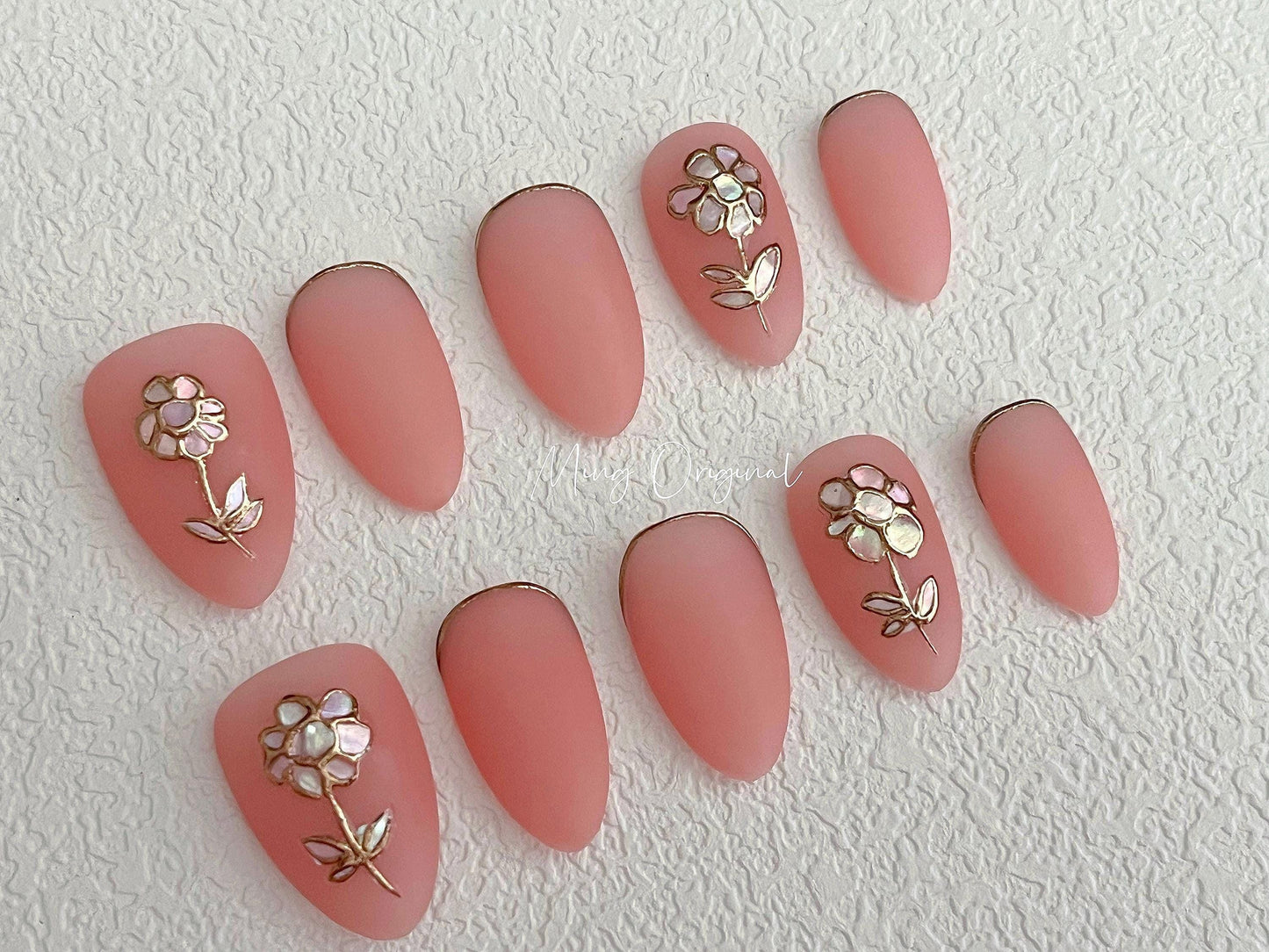 Reusable Shells flower painted cute girly acrylic & press on nail, Premium Hand paint Nails, Nail Artist Fake Nails, Handmade matte nail