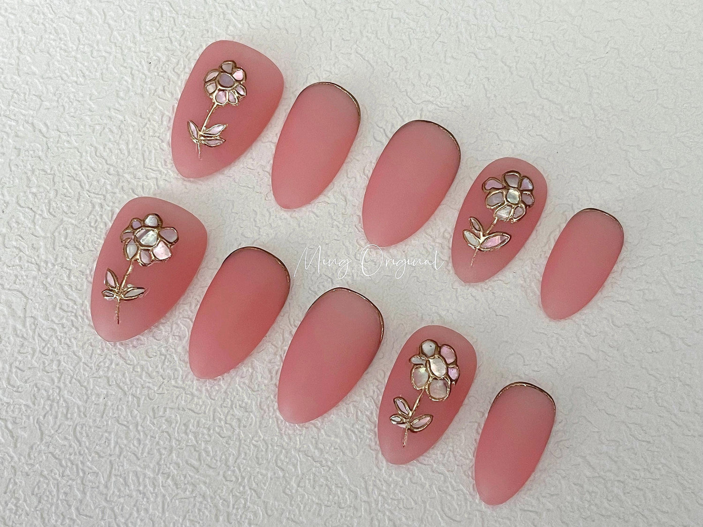 Reusable Shells flower painted cute girly acrylic & press on nail, Premium Hand paint Nails, Nail Artist Fake Nails, Handmade matte nail